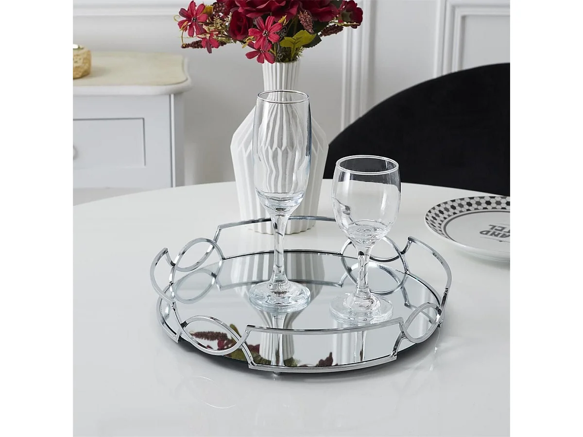 Plateau Rond Miroir Argenté Ø30cm - ELIAN