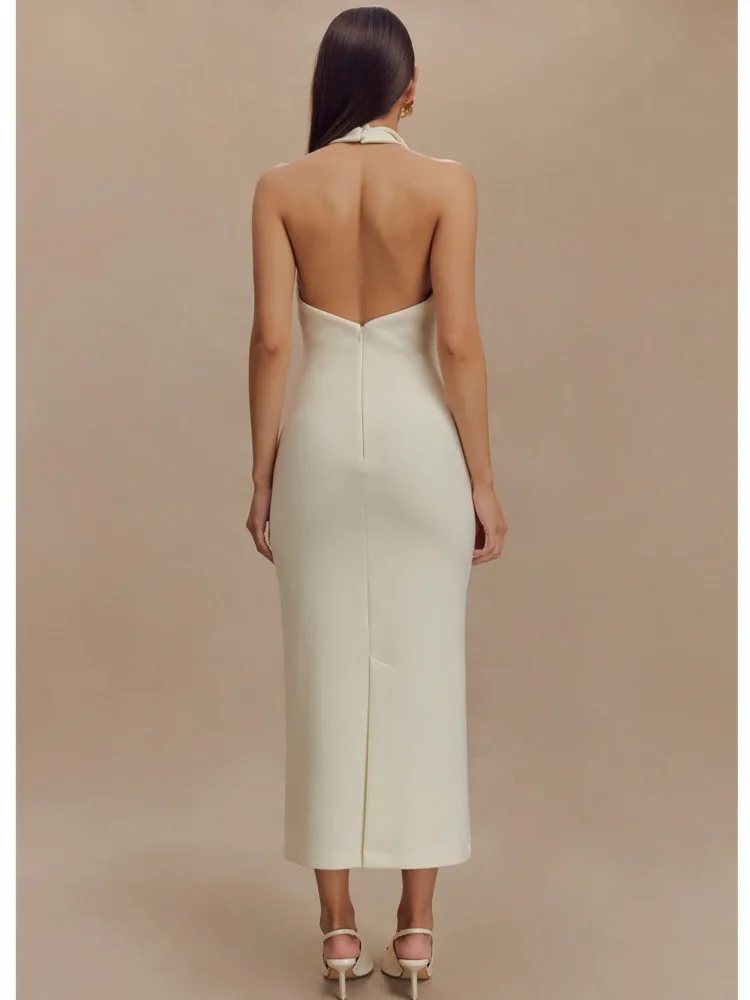 Artcat Elegant Sleeveless Button Bodycon Long Dress Women Sexy Deep V Party Evening Dress Autumn/Winter New Silm Female Vestdos - AZJHJ