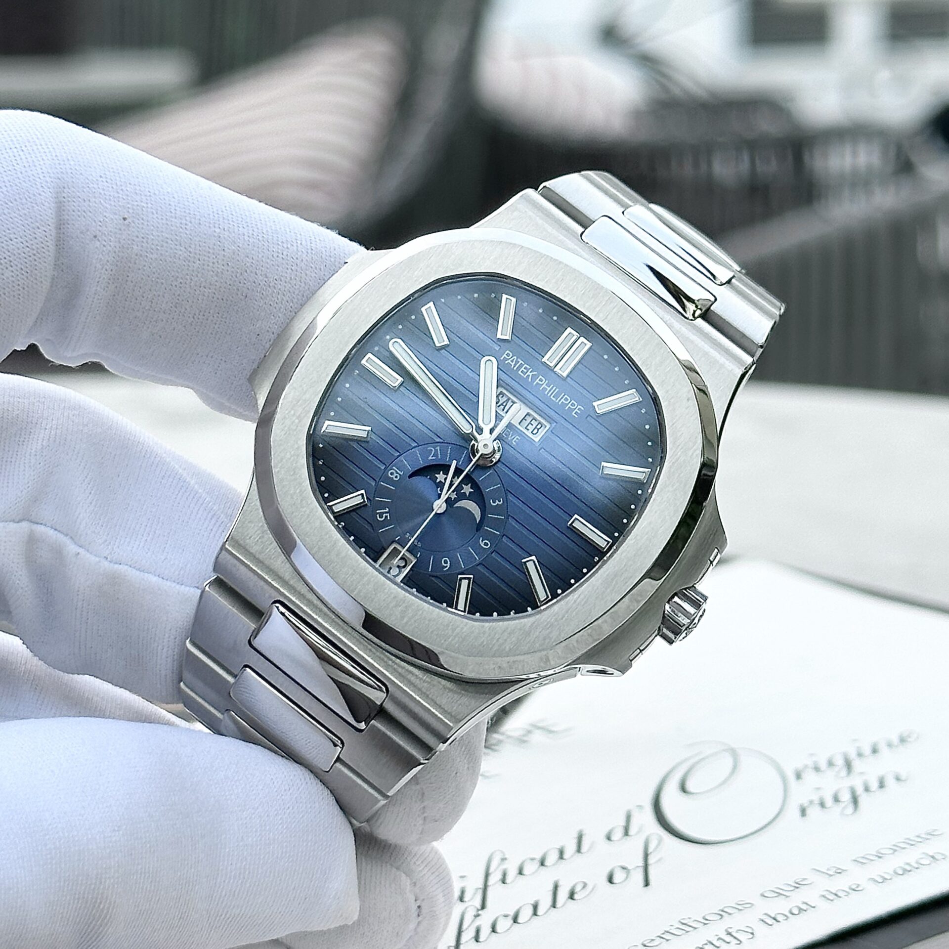 Patek Philippe Nautilus 5726 Replica 1:1 Watch Blue Dial Metal Strap PPF Factory 40.5mm - Top club