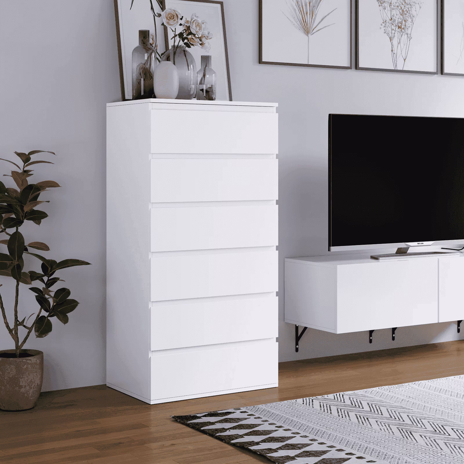 Homfa 5 Drawer White Dresser, Modern Storage Cabinet for Bedroom,Tall Chest of Drawers for Living Room - Image 3