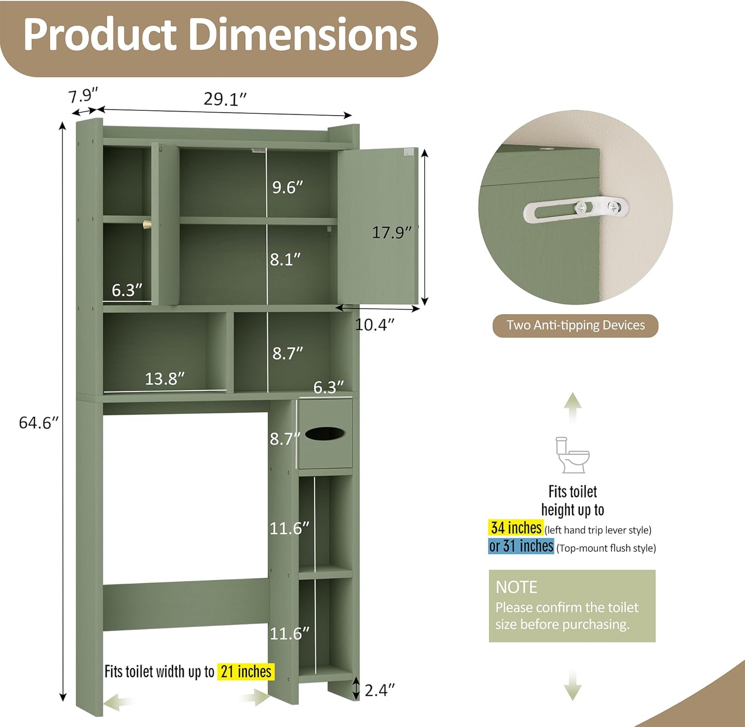 Meilocar Over The Toilet Storage Cabinet, 64.6