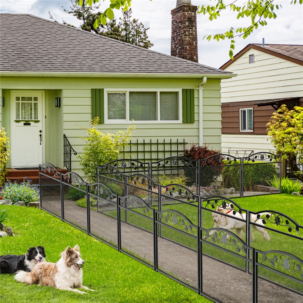 UNHO 5Panel Garden Fence Rustproof Wrought Iron Outdoor Flower Bed Animal Barrier Dog Pet Fence