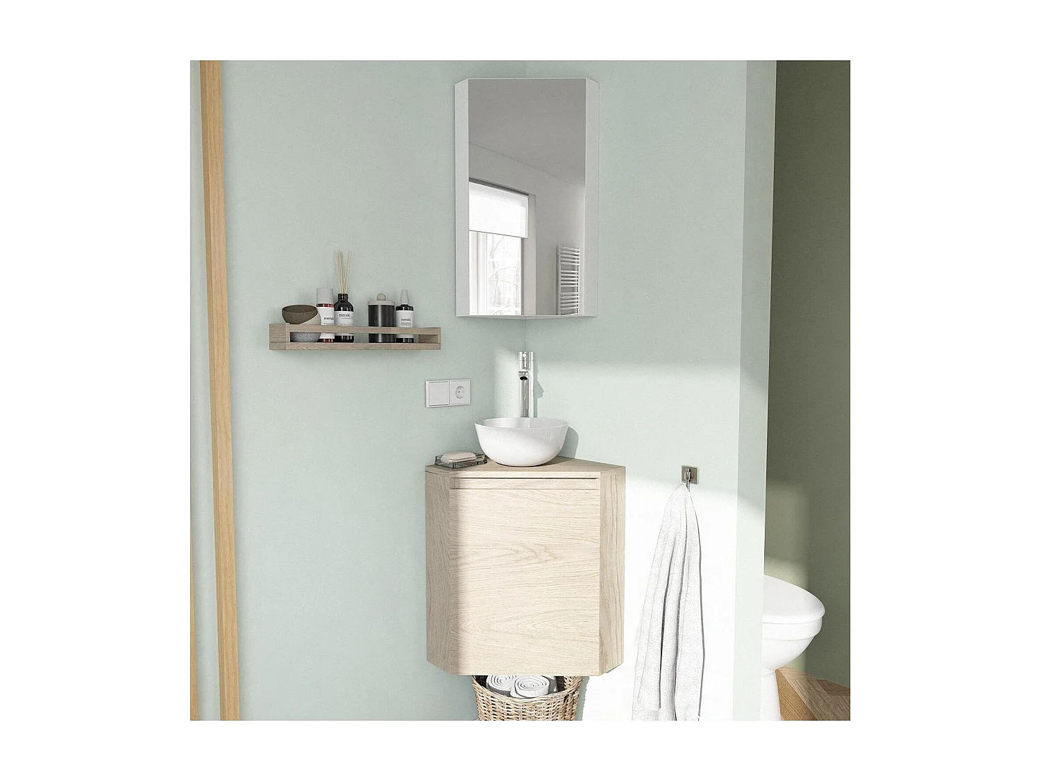 Meuble lave-mains d'angle SORRENTO + vasque + armoire de toilette