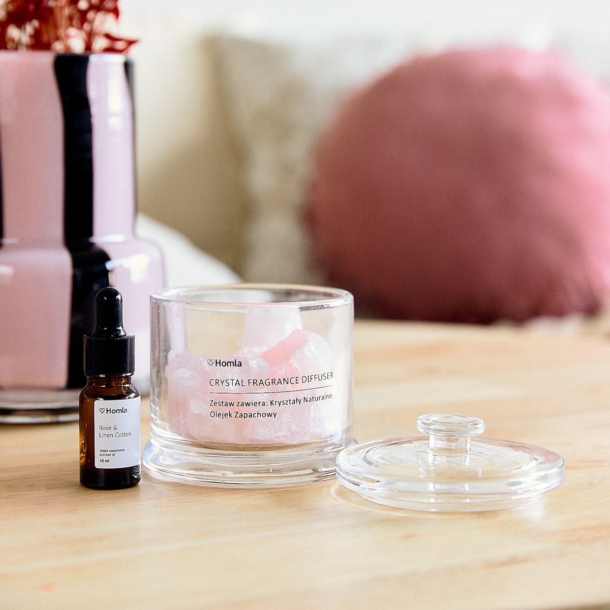 Zestaw zapachowy SERENITY Rose & Linen Cotton 300 g + 10 ml