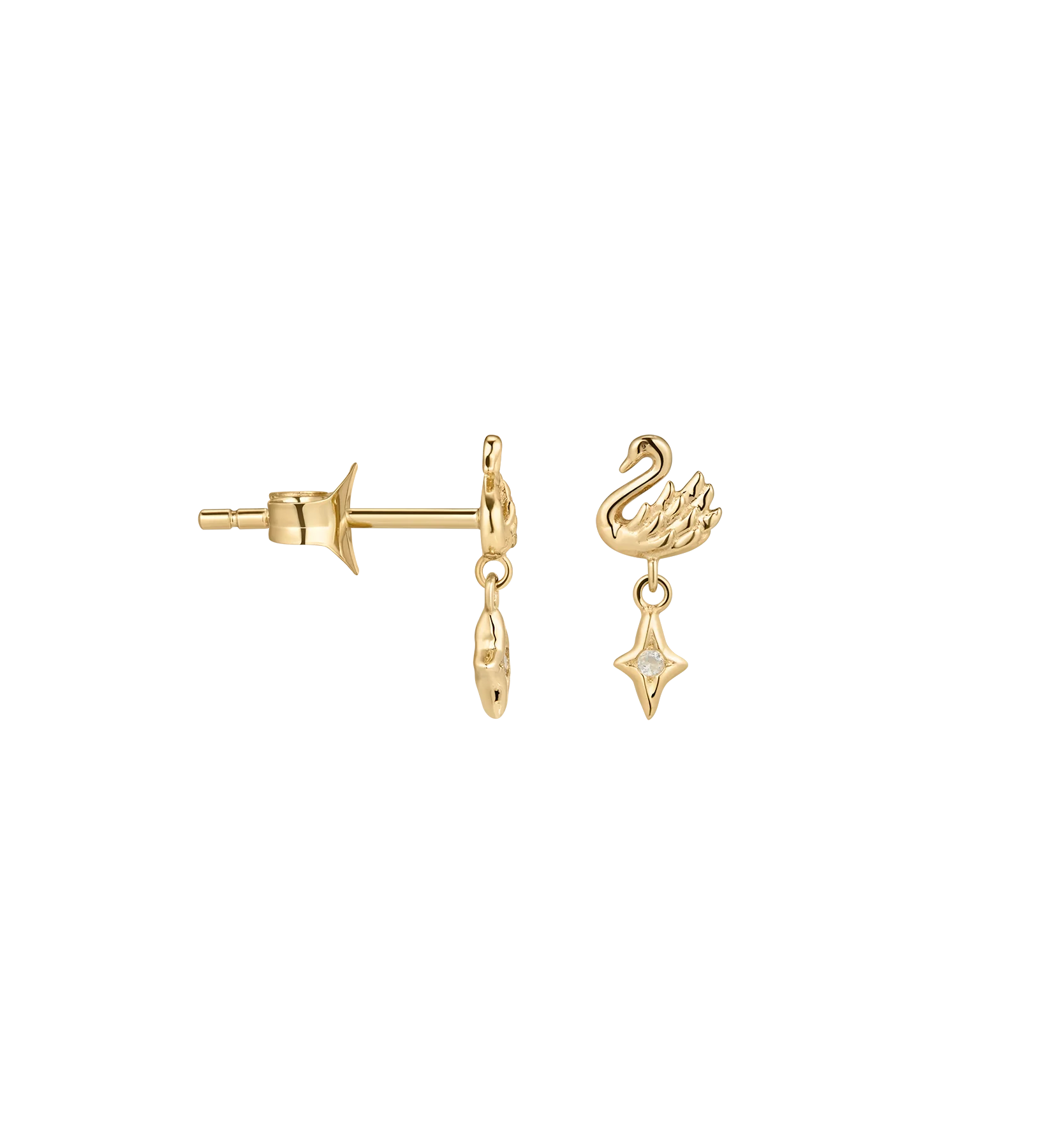 Single Willow Swan Stud Earring 14K