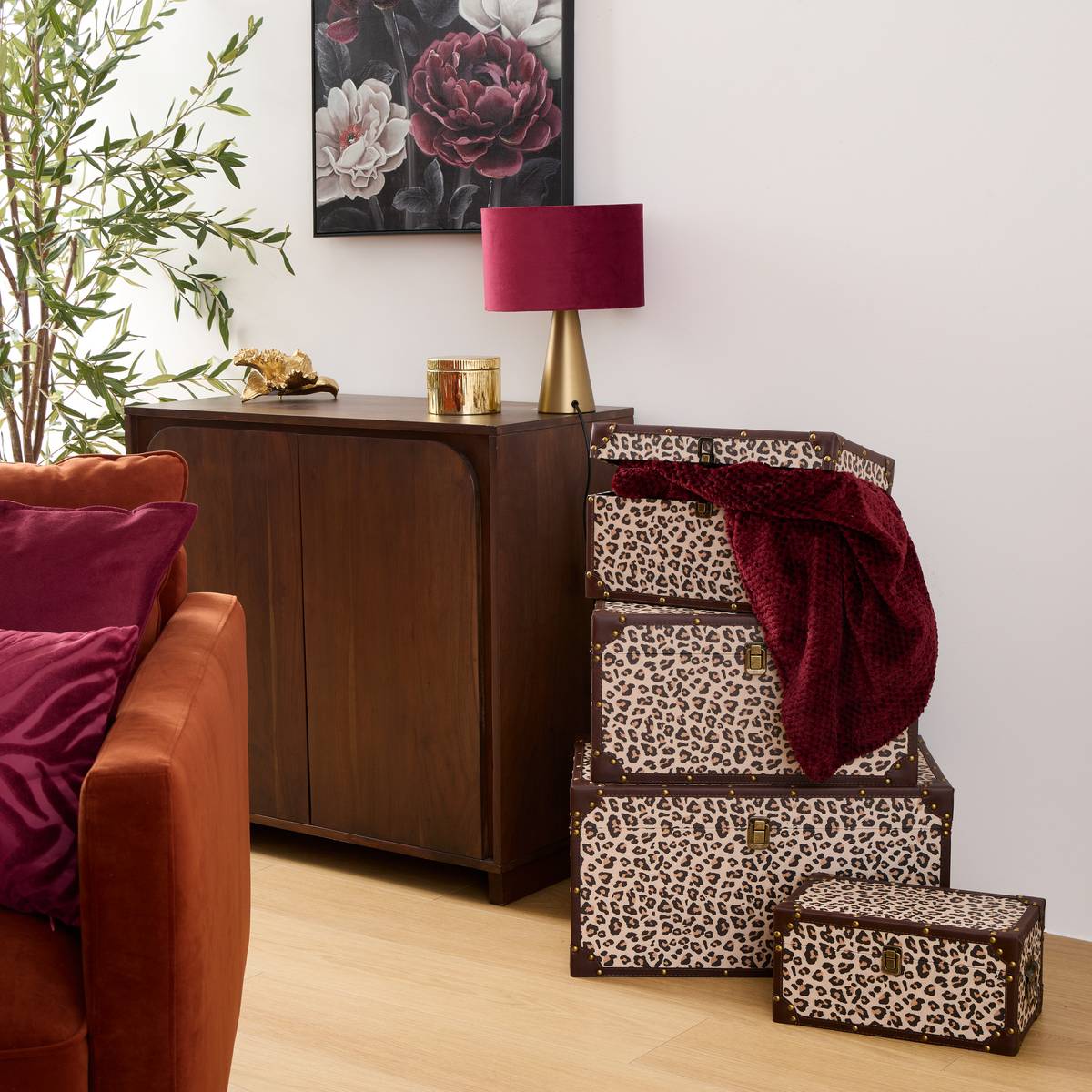 Set of 4 "Telna" trunks Brown, 56x29 cm