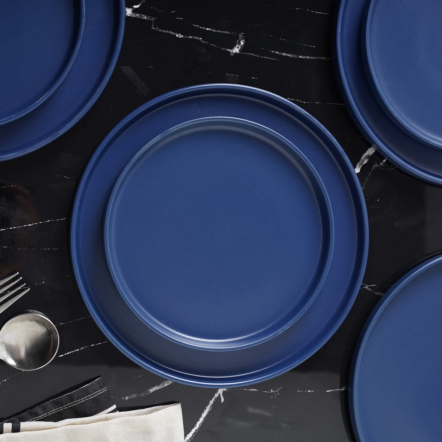 Stone + Lain Chelsea Stoneware Collection, Round Dinnerware Set, 24 Pieces Service for 8, Blue