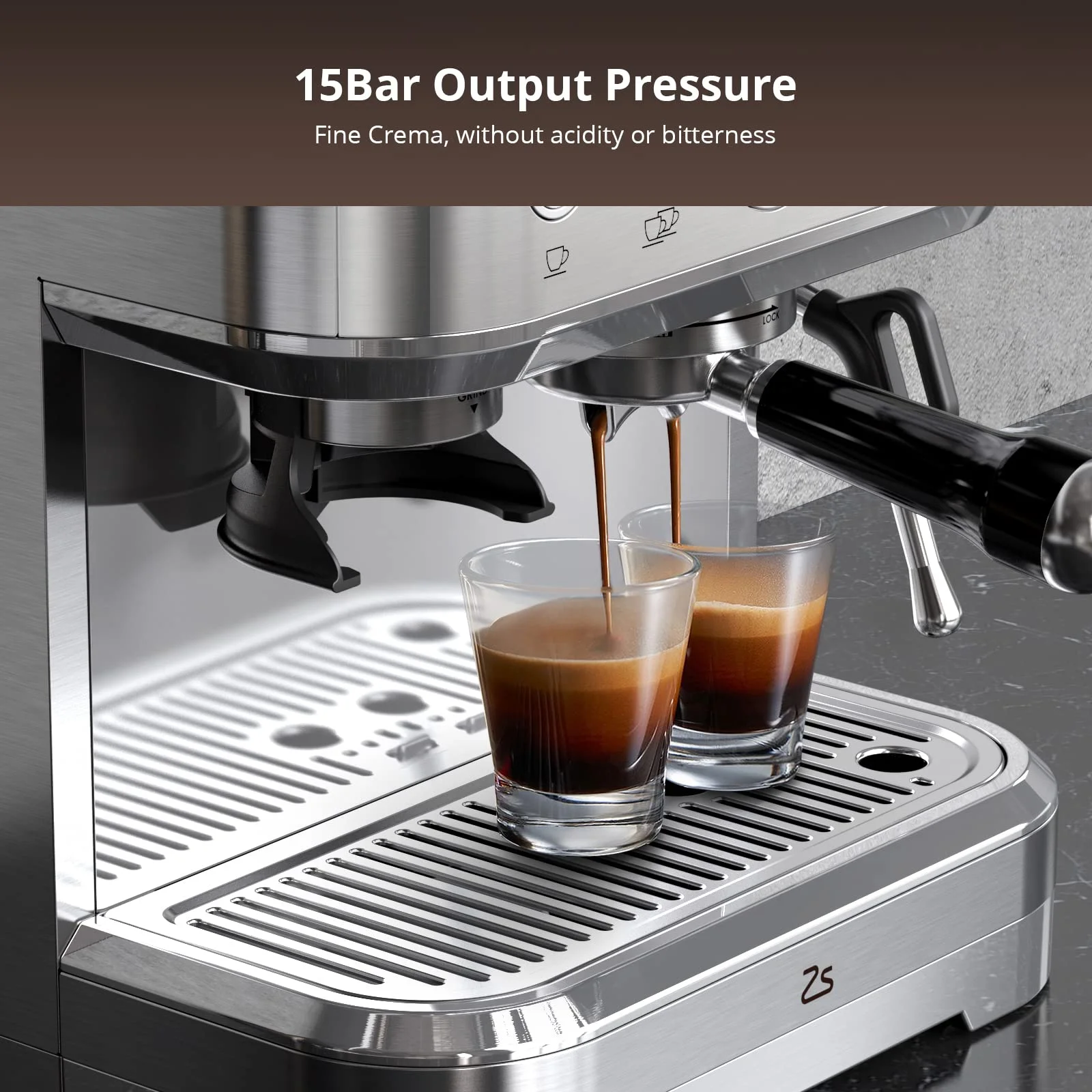 Towallmark All-In-One Espresso Machine with Milk Frother & Grinder - 15 Bar Automatic Coffee Maker with Italian ULKA Pump, 2.5L Water Tank, Brushed Stainless Steel for Home and Office