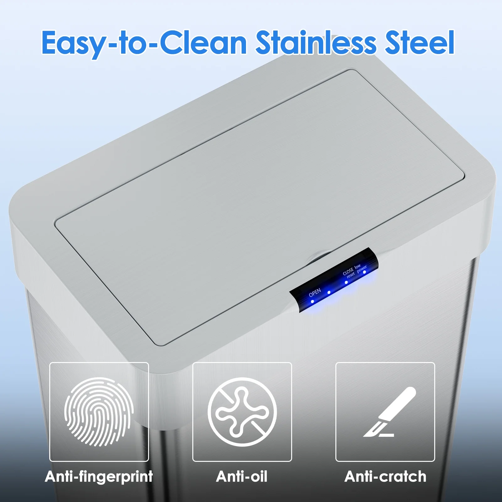 LAZY BUDDY 60 Liter / 16 Gallon Stainless Steel Motion Sensor Trash Can for Kitchen, Bathroom, Rectangular - Image 28