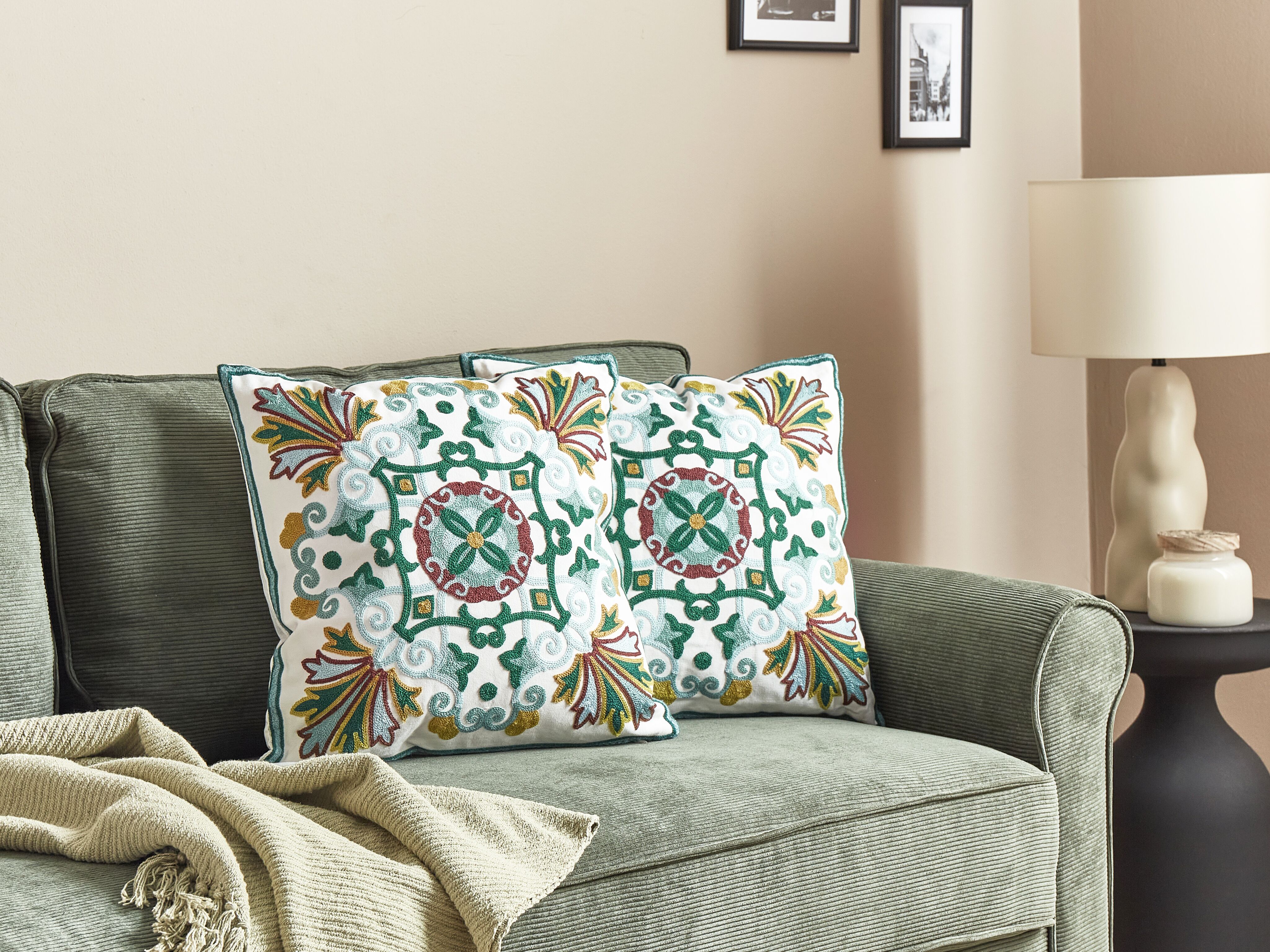 Set of 2 Decorative Cushions ELANITE Cotton 45 x 45 cm Green Oriental Pattern
