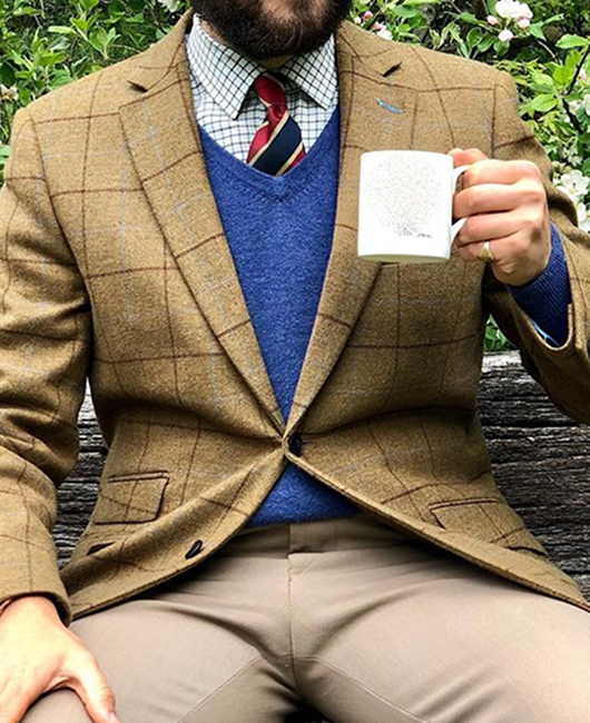 Vintage Khaki Plaid Notch Lapel Two Button Blazer