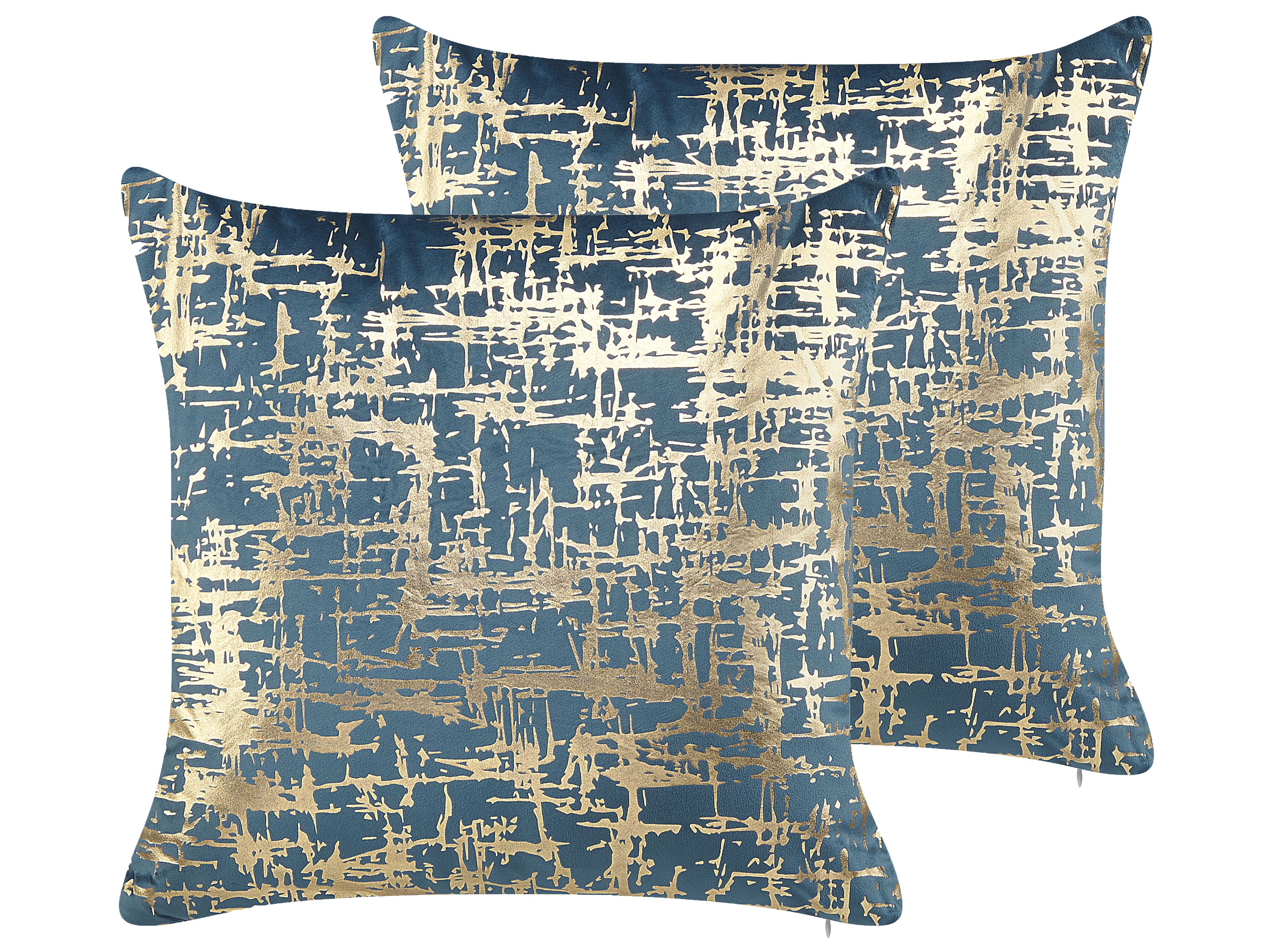 Set of 2 Decorative Cushions GARDENIA Velvet 45 x 45 cm Blue Abstract Pattern