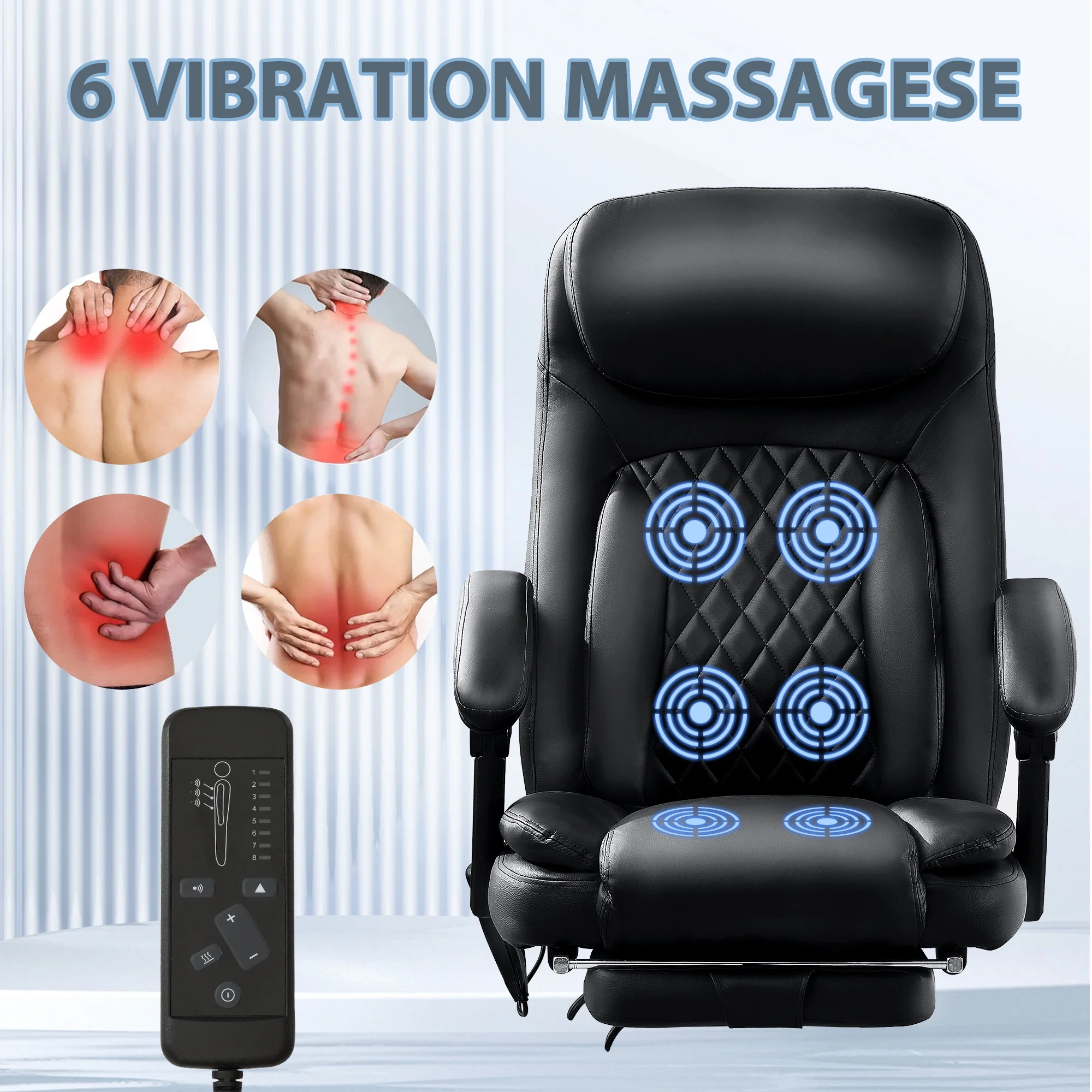 JONPONY Big and Tall Office Chair 500LBS Executive Office Chair Massage and Footrest Ergonomic Computer Desk Chair Reclining High Back Leather Office Chair Lumbar Back Support Swivel Rolling,Black - Image 6