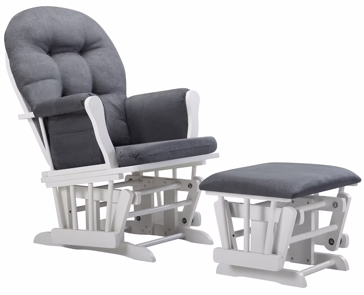 Angel Line Windsor Glider and Ottoman, Natural Finish with Gray Cushions - Image 8