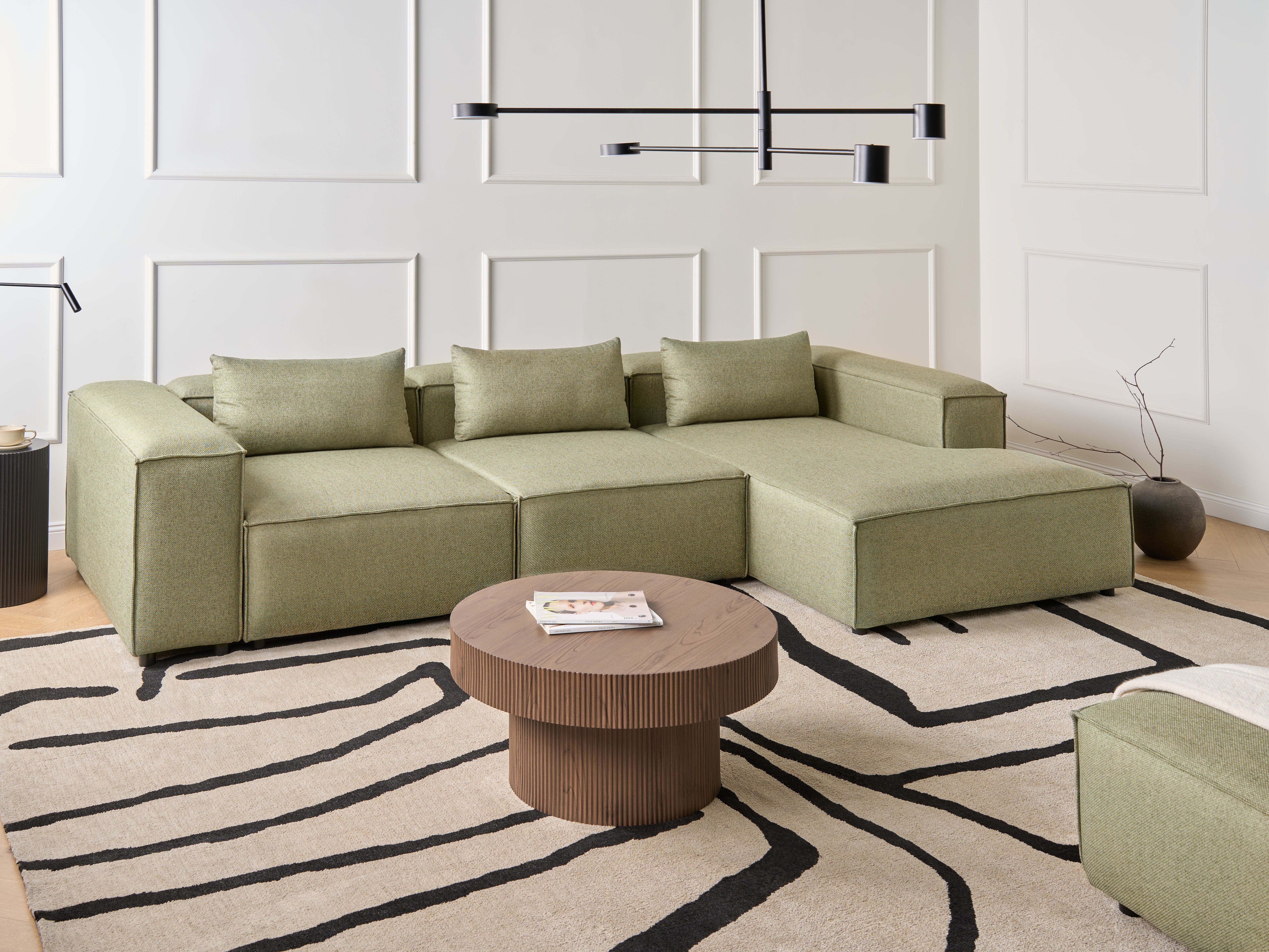 Modular Corner Sofa 4 Seater BRANDE Fabric Light Green Left Hand