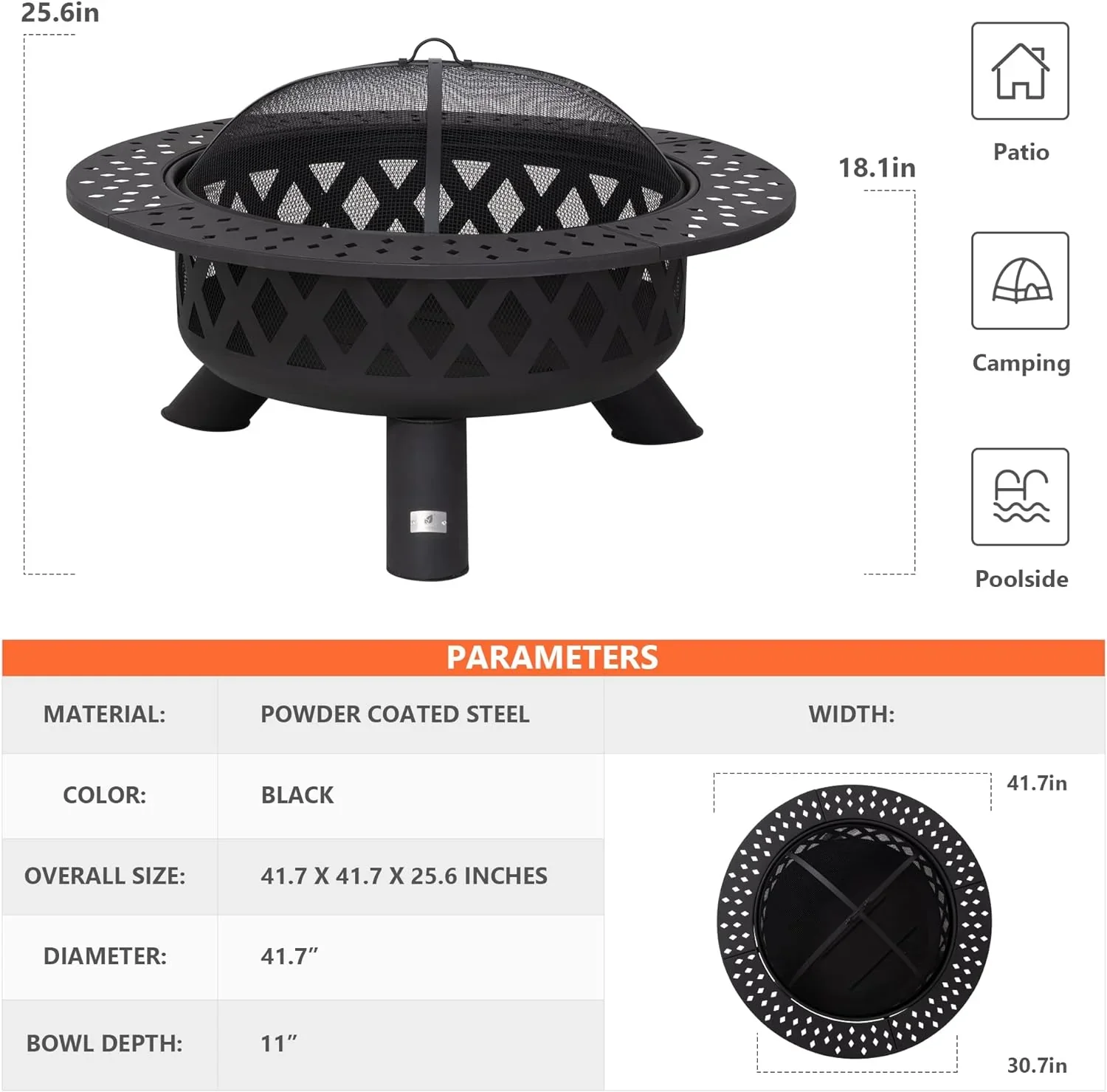 SUNCREAT 42-Inch Wood Burning Patio Fire Pit, Black, 42.1 Inch Diameter x 25.2 Inch High - Image 40 SUNCREAT 42-Inch Wood Burning Patio Fire Pit, Black, 42.1 Inch Diameter x 25.2 Inch High - Image 40