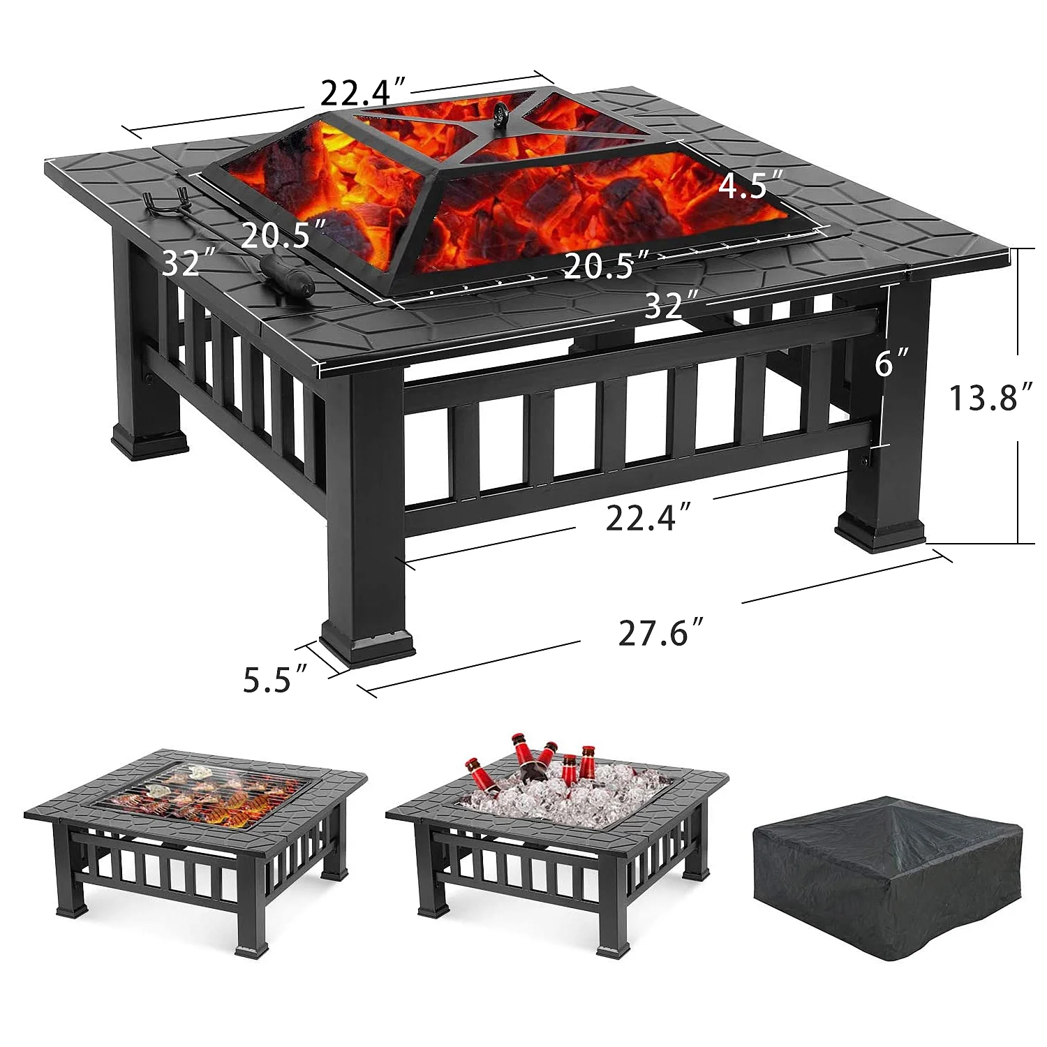 Outdoor Wood Burning Fire Pit, 24" Hexagon Metal Fire Pit for Patio with Poker, Spark Screen, Hex Shaped Fire Pit BBQ Grill, Garden Firepit Stove for Camping Picnic Bonfire Backyard, JA2419 - Image 11
