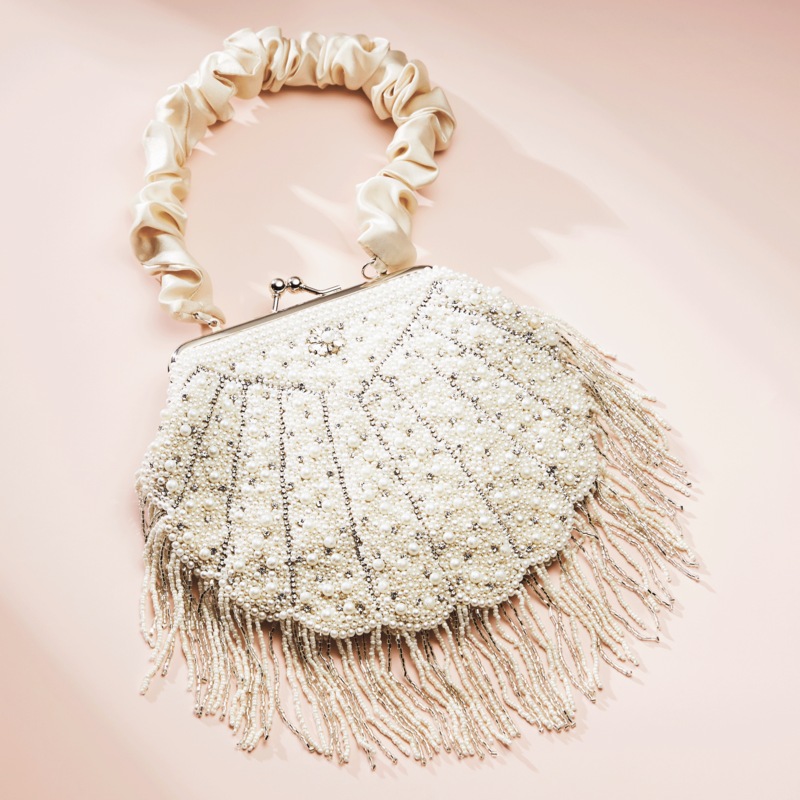 Seashell-Shaped Faux-Pearl & Rhinestone Evening Bag with Beaded Fringe for Women - MIDNIGHT VELVET CATALOG