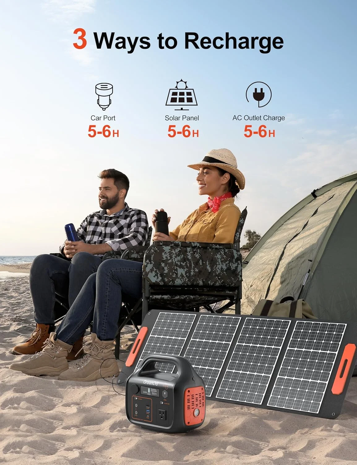GreenOE Portable Power Station 1000W 1024Wh Solar Powered Generator with 100W Solar Panel, Camping Power Bank for Outdoors Travel Hunting Home Lithium Battery Backup - Image 17