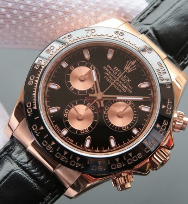 Replica Rolex Daytona 116515 Noob Black/RG Dial Black Leather Strap A7750 - Elite Watch Atelier