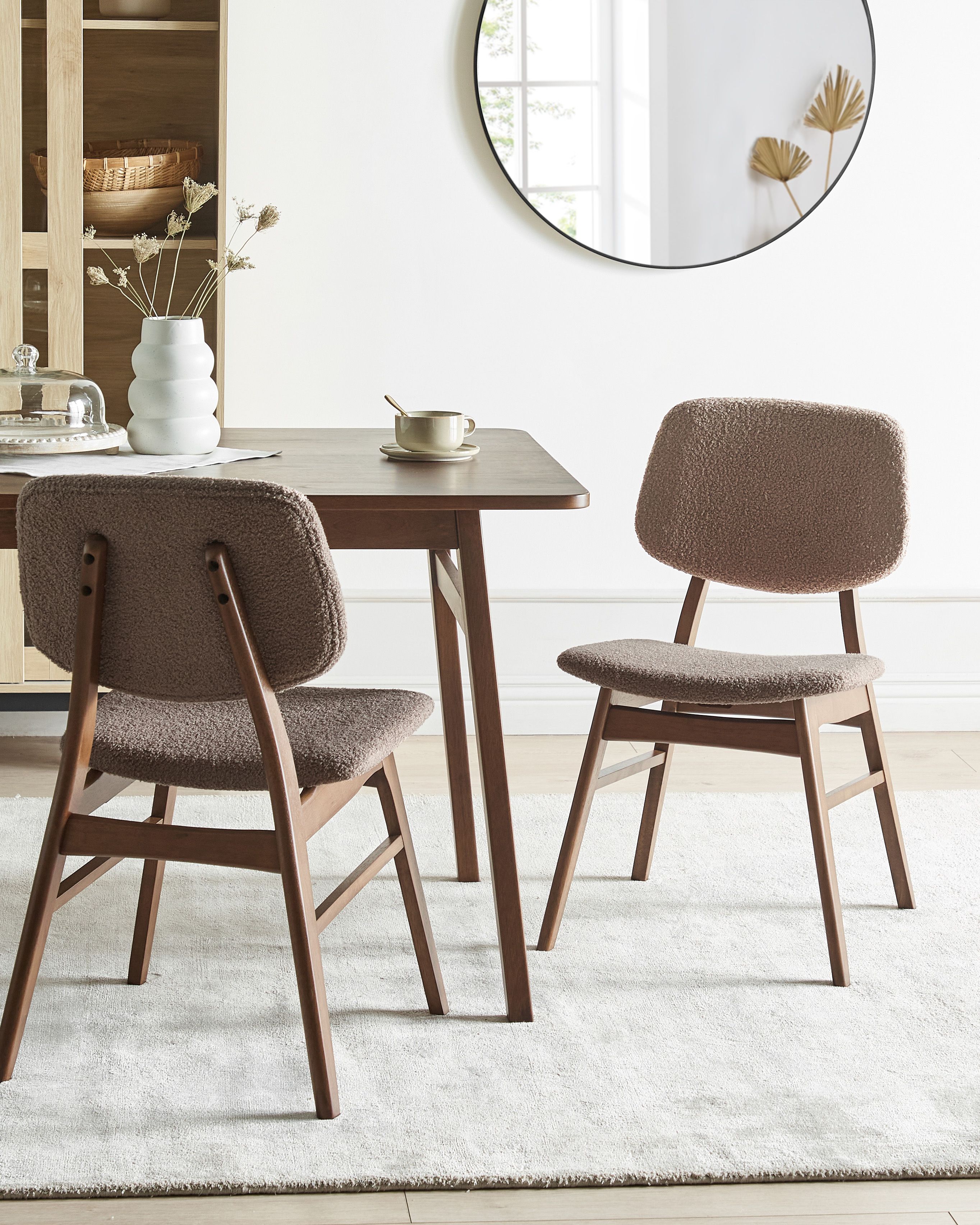 Set of 2 Dining Chairs ELAINE Boucle Dark Brown/ Taupe