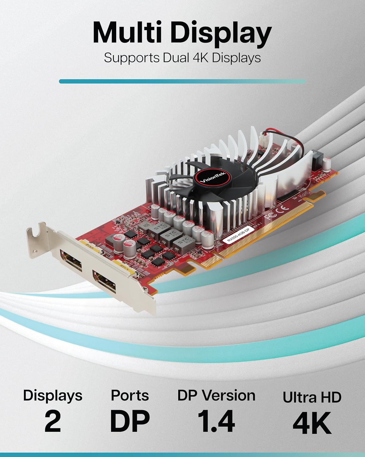 VisionTek AMD Radeon RX 550 4GB GDDR5 Low Profile Small Form Factor Video Graphics Card for PC ITX SFF HTPC 128-Bit DirectX 12, 50W Bus Power, PCI Express 3.0 x8, Dual DisplayPort