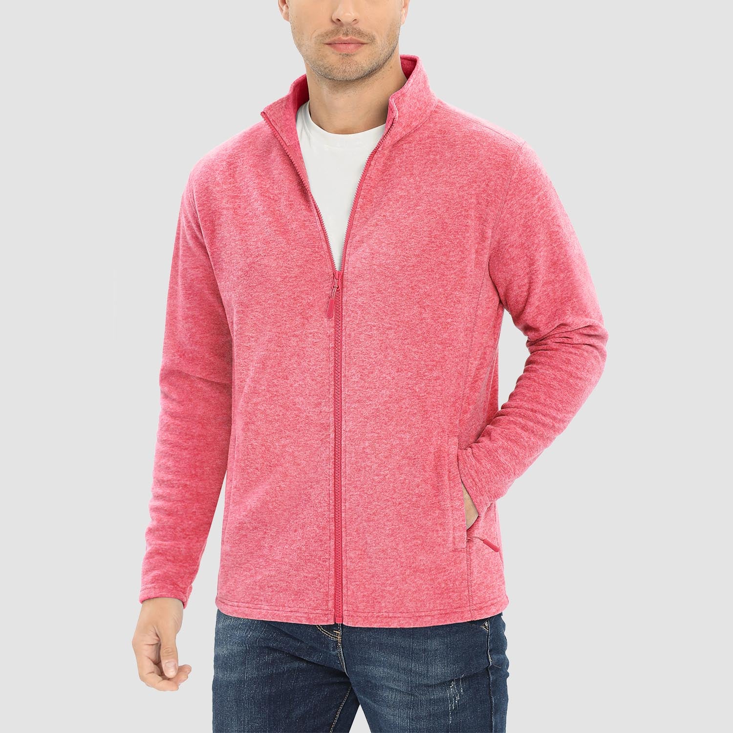 Men's Fleece Jacket Sweater Full Zip Up Coat With Zipper Pockets