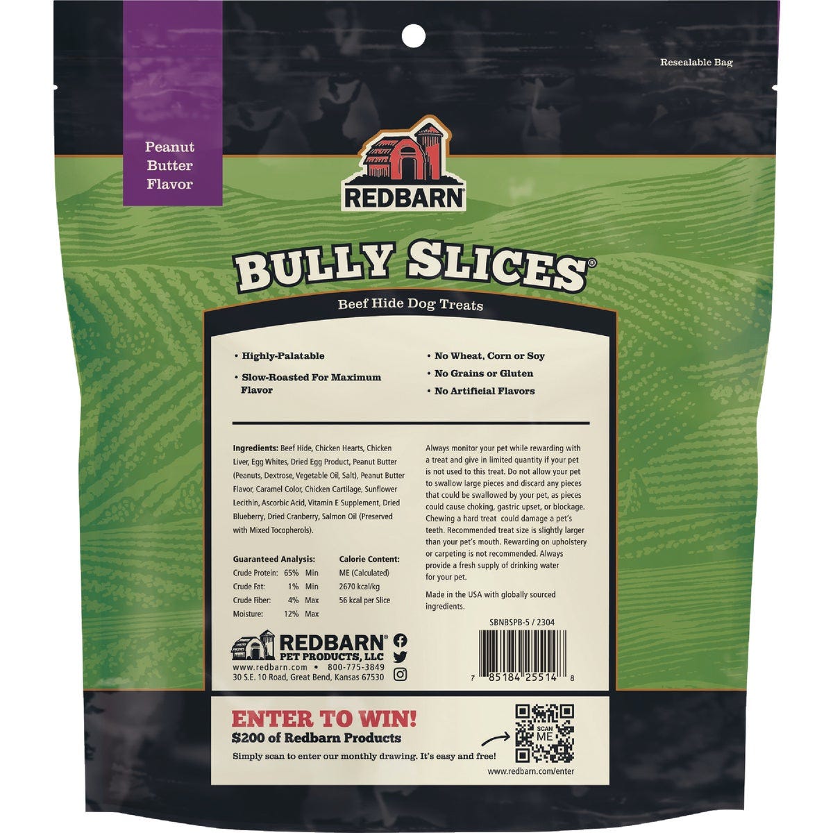 Redbarn Bully Slices 9 Oz. Peanut Butter Flavor Beef Hide Dog Treat