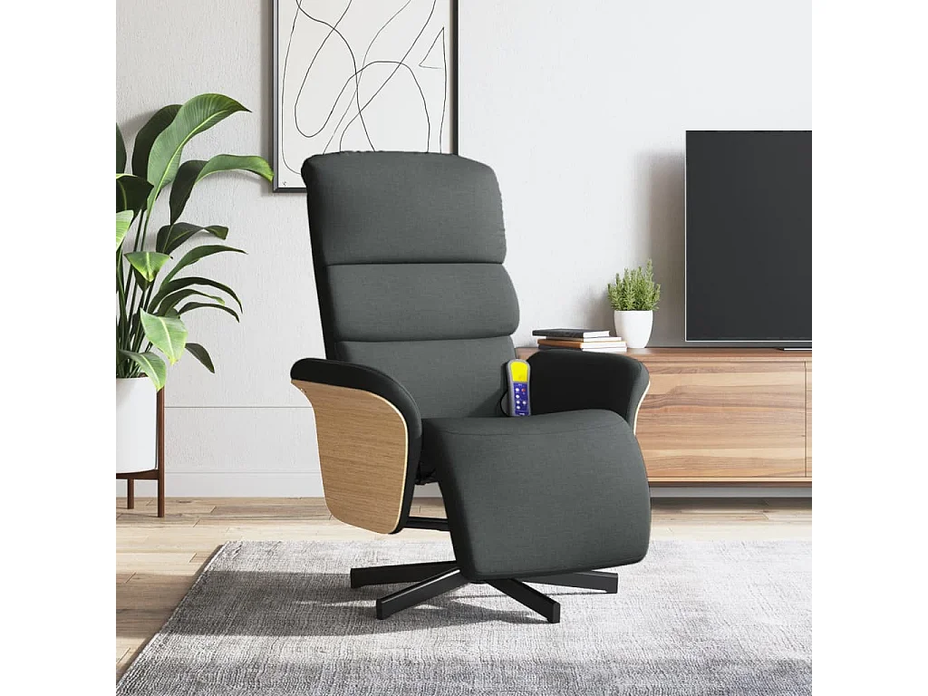 Fauteuil inclinable-Fauteuil salon de massage et repose-pieds gris foncé tissu SHL4952