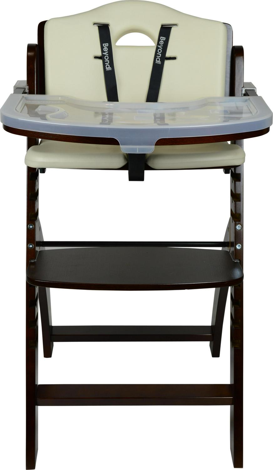 Abiie Beyond Wooden High Chair with Tray. The Perfect Adjustable Baby Highchair Solution for Your Babies & Toddlers or as a Dining Chair. (6 Months up to 250 Lb) (Mahogany Wood - Cream Cushion)