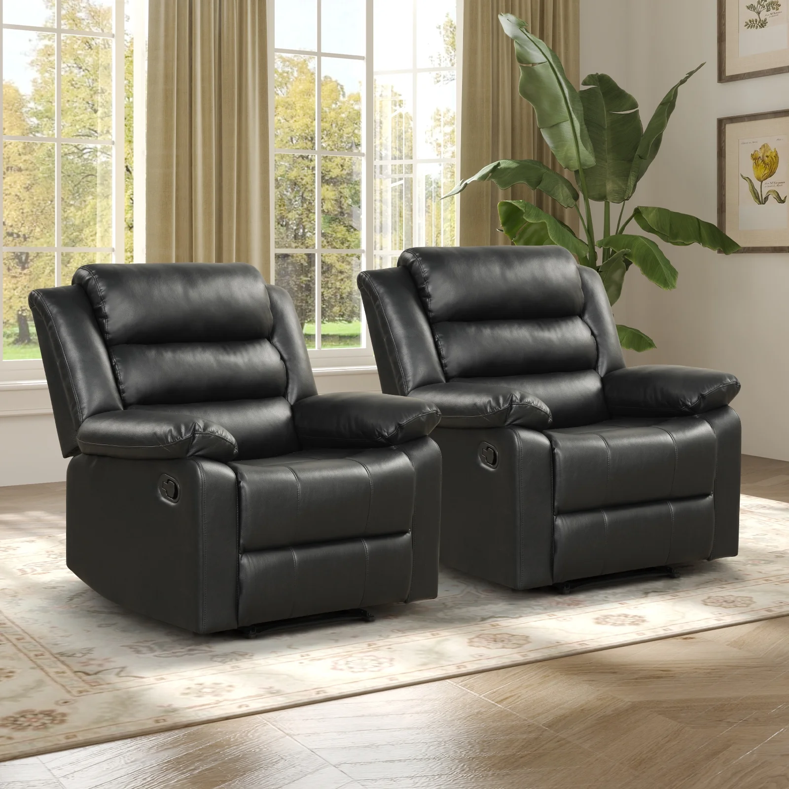 Bonzy Home Recliner Chairs for Living Room Overstuffed Breathable Fabric Reclining Chair Manual Sofa Brown - Image 21