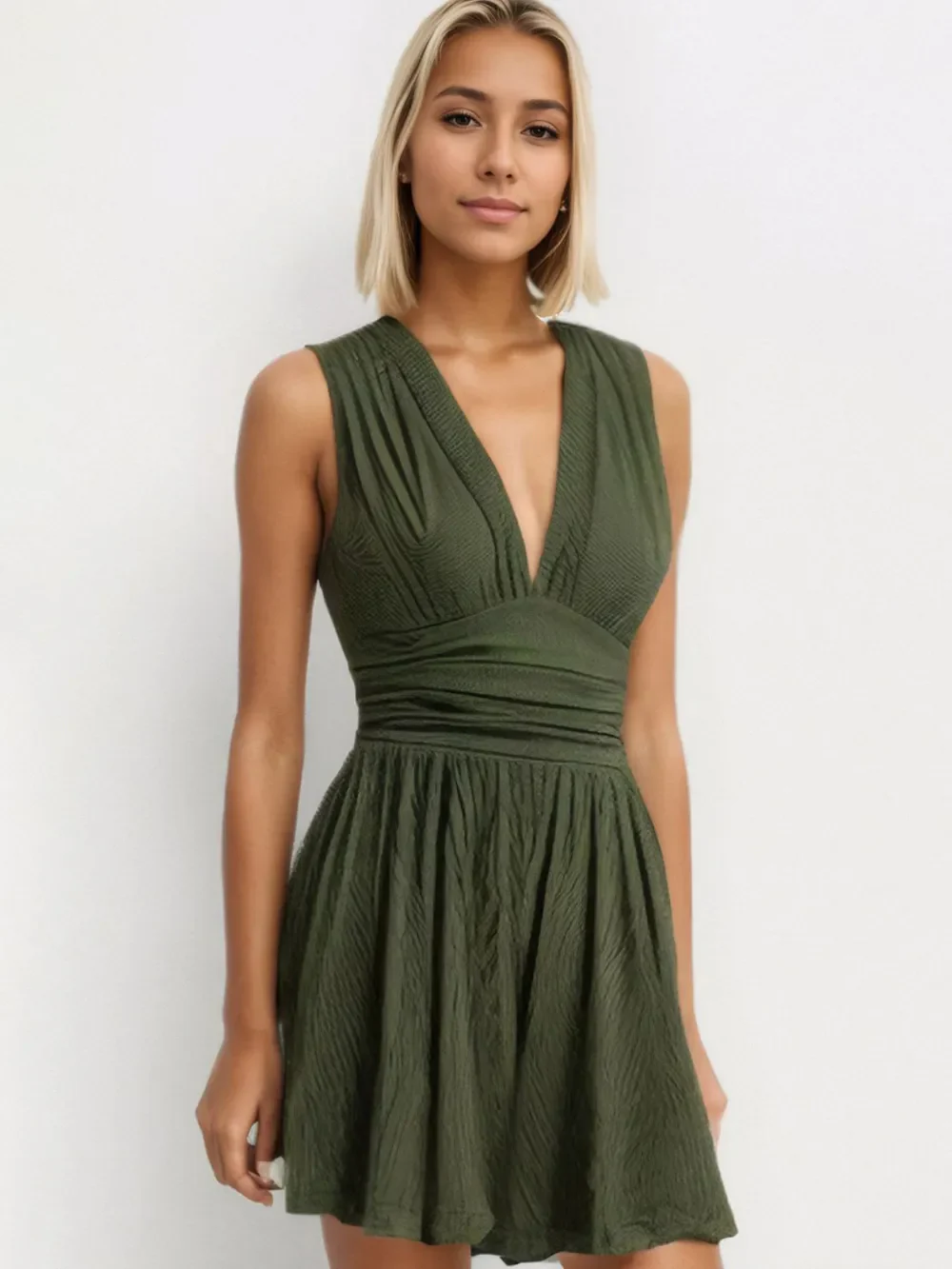 Ruched Plunge Sleeveless Romper - ZKZOOK