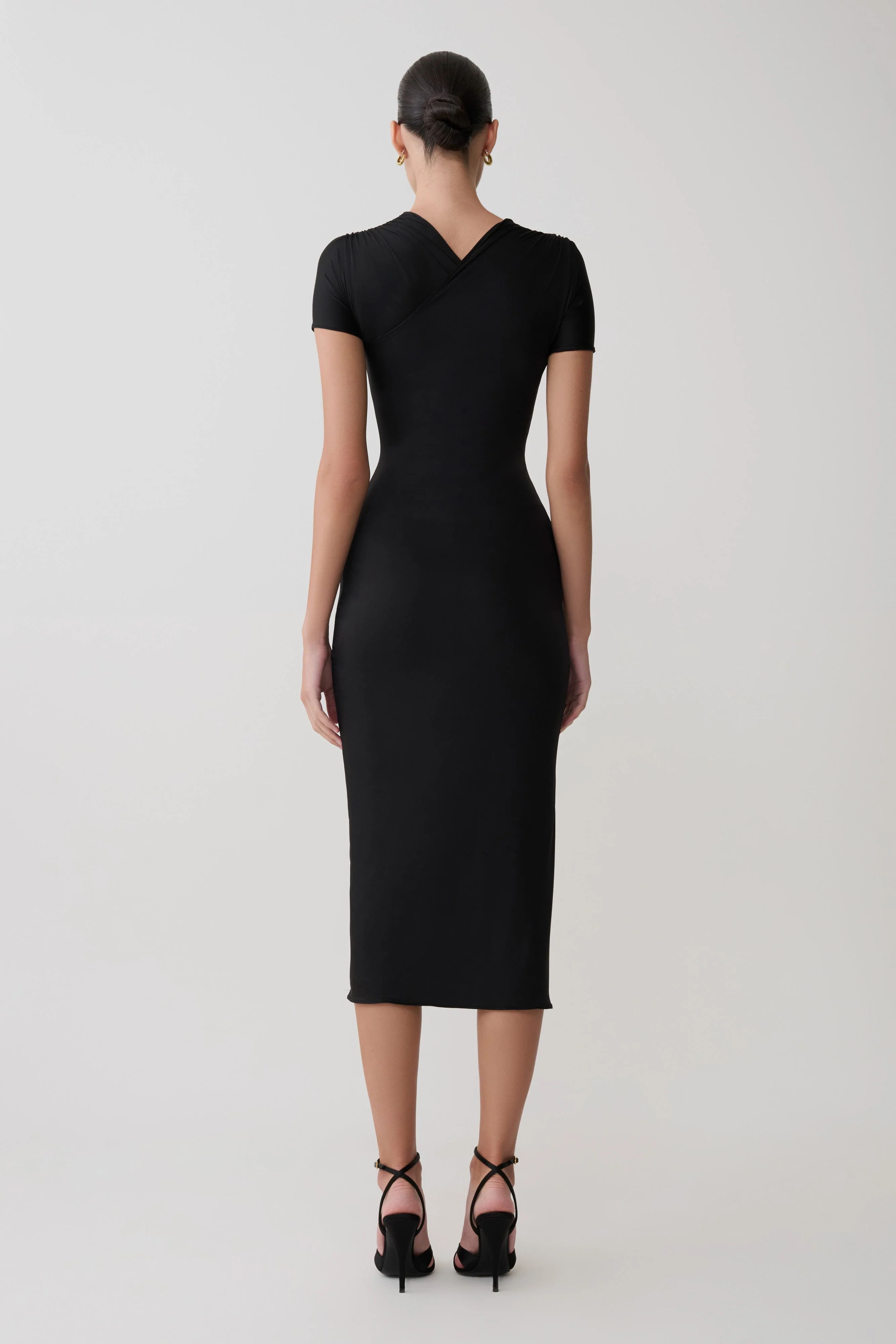 Junie Cross-Over Neck Slinky Maxi Dress - Black
