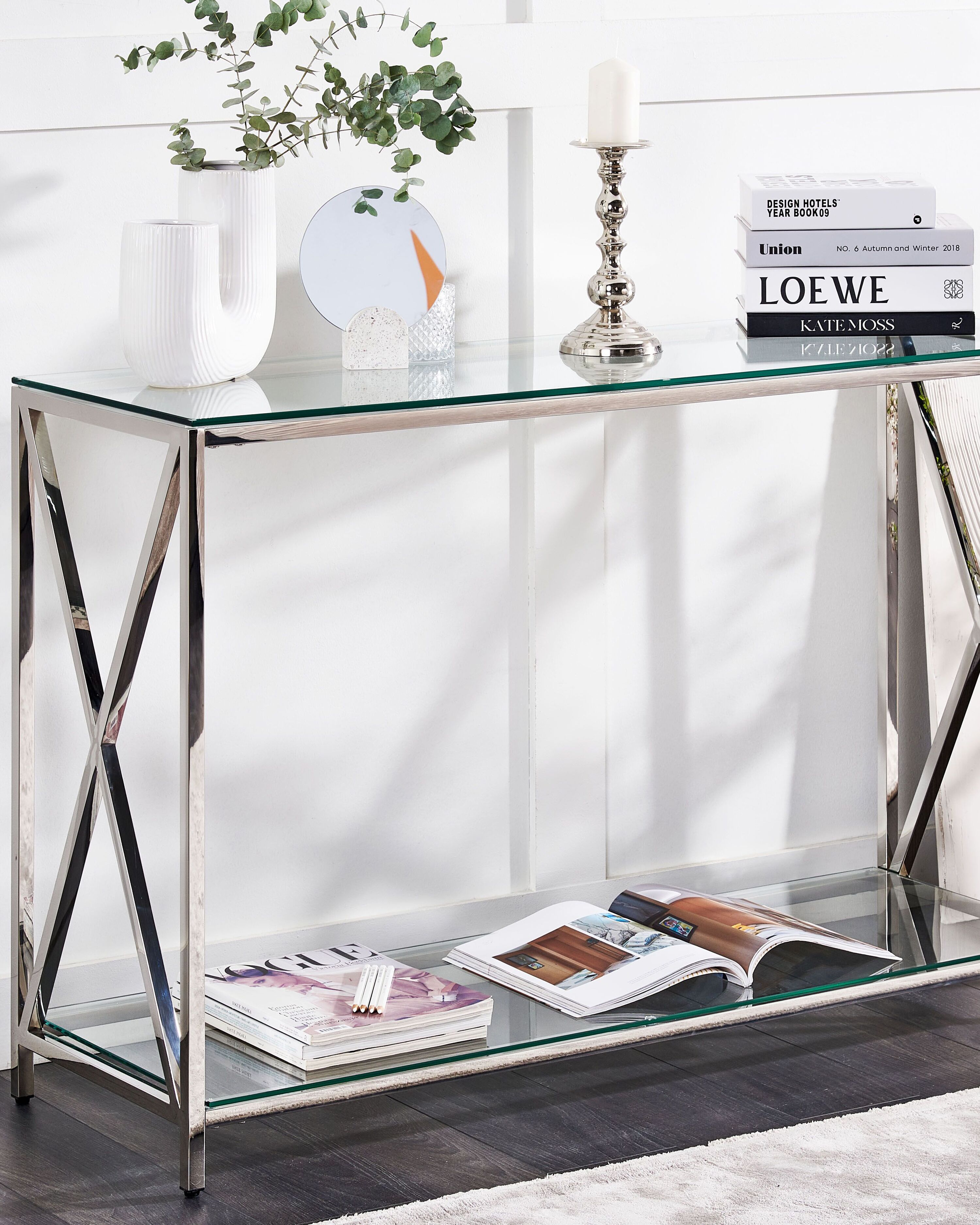 Console Table AUDET Tempered Glass Silver