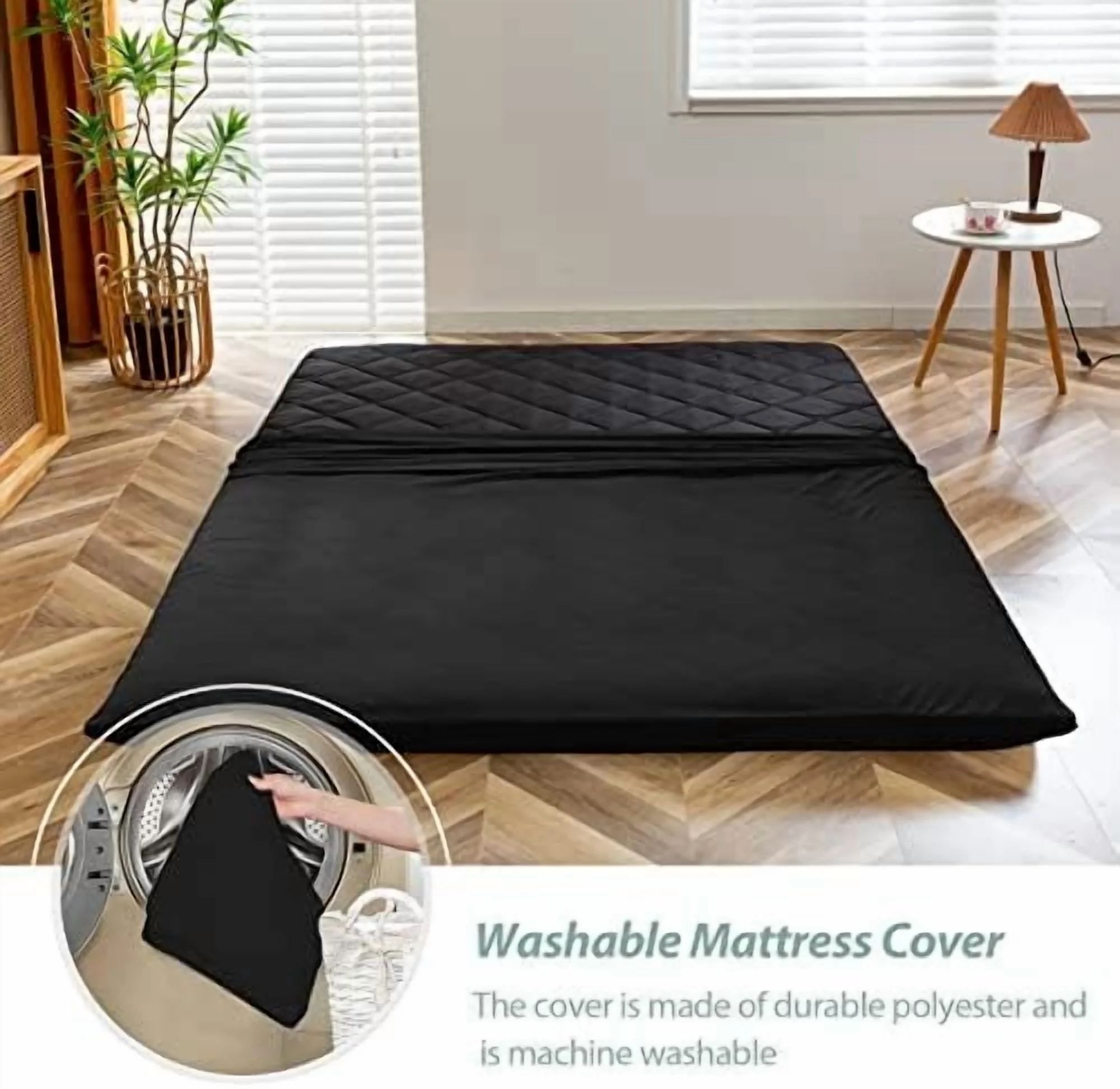 Japanese Floor Futon Mattress King Size, Floor Bed for Adults, Roll Up Folding Mattress, Diamond Patterned Japanese Futon Bed, Dark Grey - Image 5