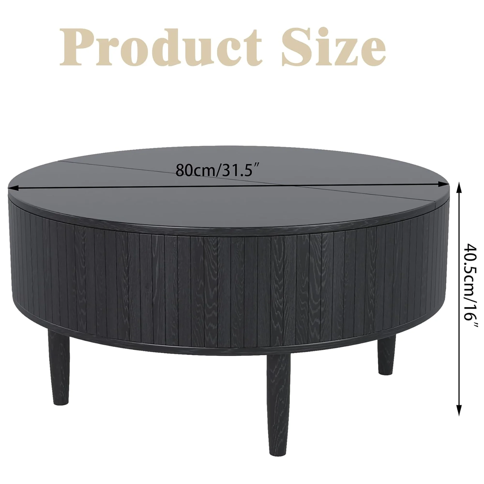 Oubayajia Round Coffee Table, Small Fluted Lift Top Center Table for Home Living Room Office, Walnut - Image 9