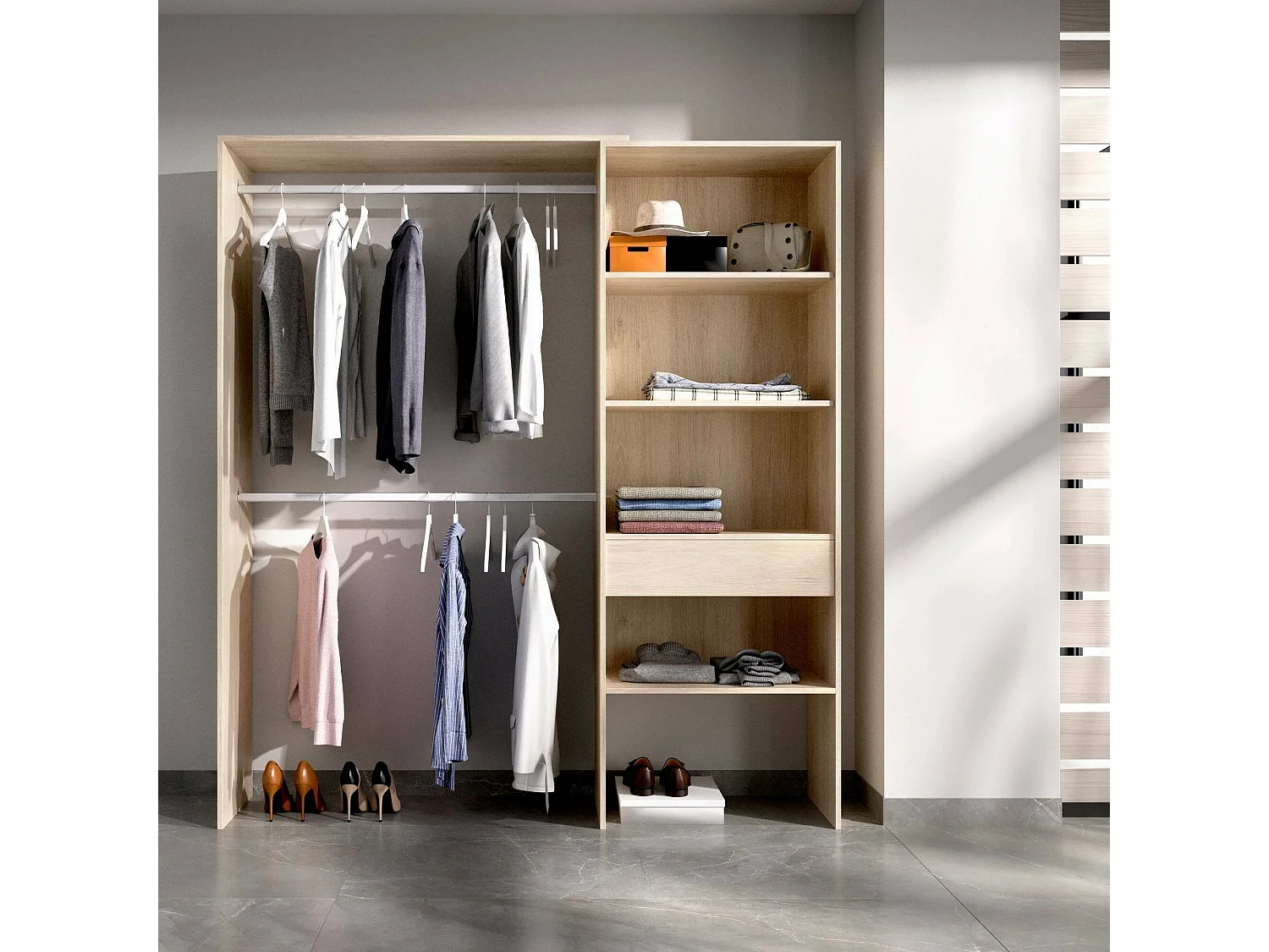 Armoire Dgarut, Structure pour dressing, Cintre ouvert, 160x40h187 cm, Chêne