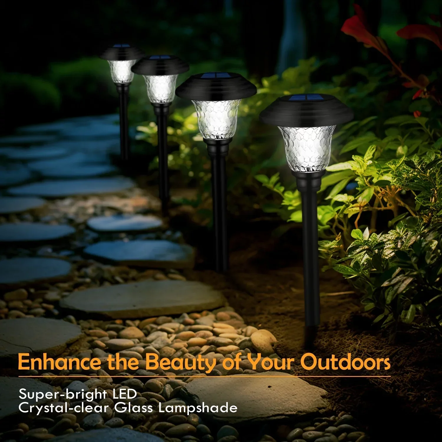 Solar Garden Landscape Lights, 8 Pack - Waterproof Glass Stainless Steel Auto-On/Off - Image 2 Solar Garden Landscape Lights, 8 Pack - Waterproof Glass Stainless Steel Auto-On/Off - Image 2