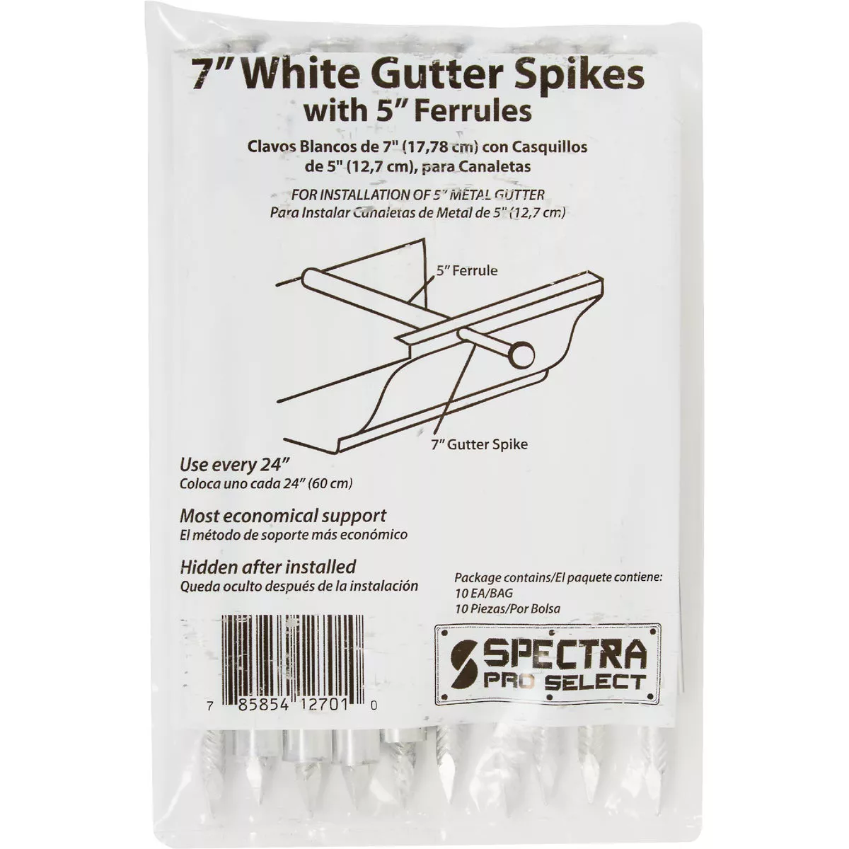 Spectra Metals 7 In. Aluminum White Gutter Spike And Ferrule, (10-Pack)