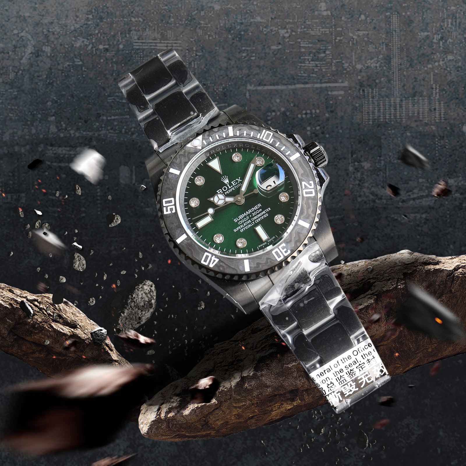 ROLEX Rolex Customized Submariner-Diamond Dial-Carbon Fiber Bezel-Black Green(1:1 replica) - Top club