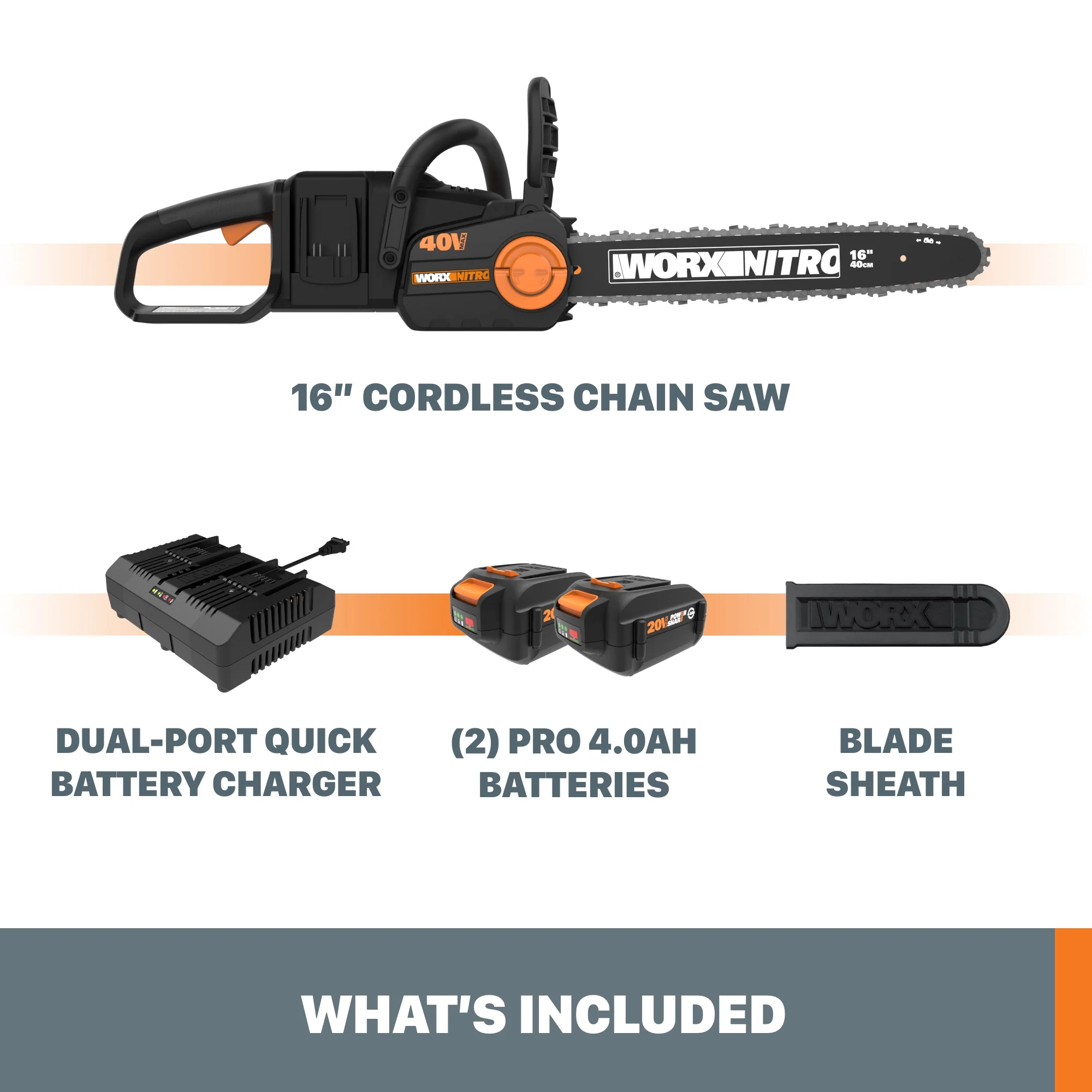 Worx Nitro WG385 40V Power Share PRO 16" Cordless Chainsaw with Brushless Motor - Image 6
