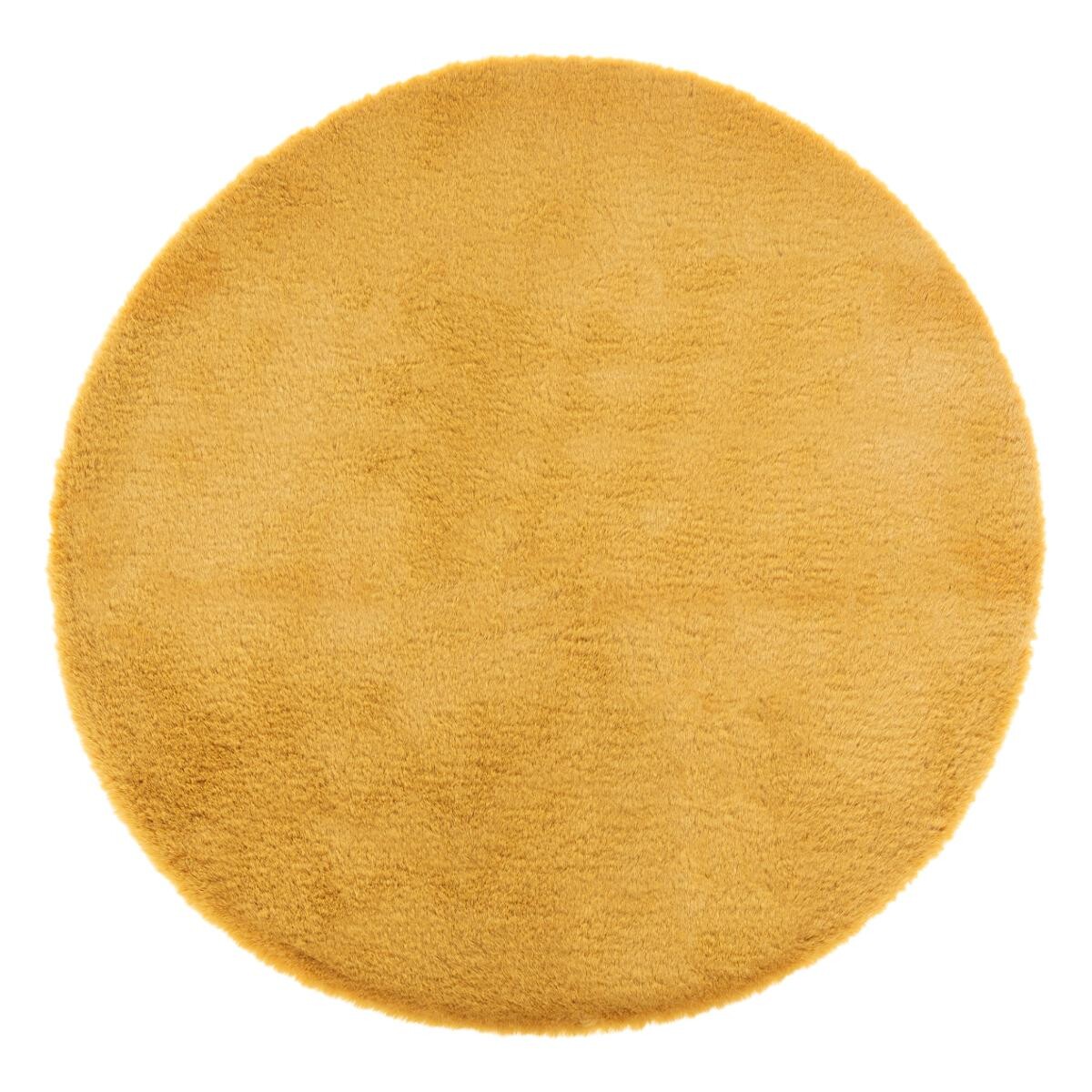 Fur effect round rug Mustard yellow, D.80 cm