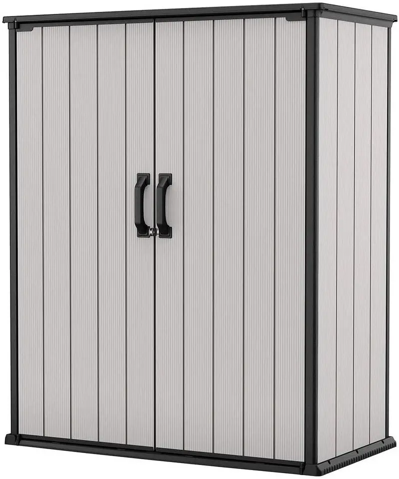 Keter Premier Vertical Outdoor Storage Shed With Floor, Lockable Double Doors, Grey Keter Premier Vertical Outdoor Storage Shed With Floor, Lockable Double Doors, Grey