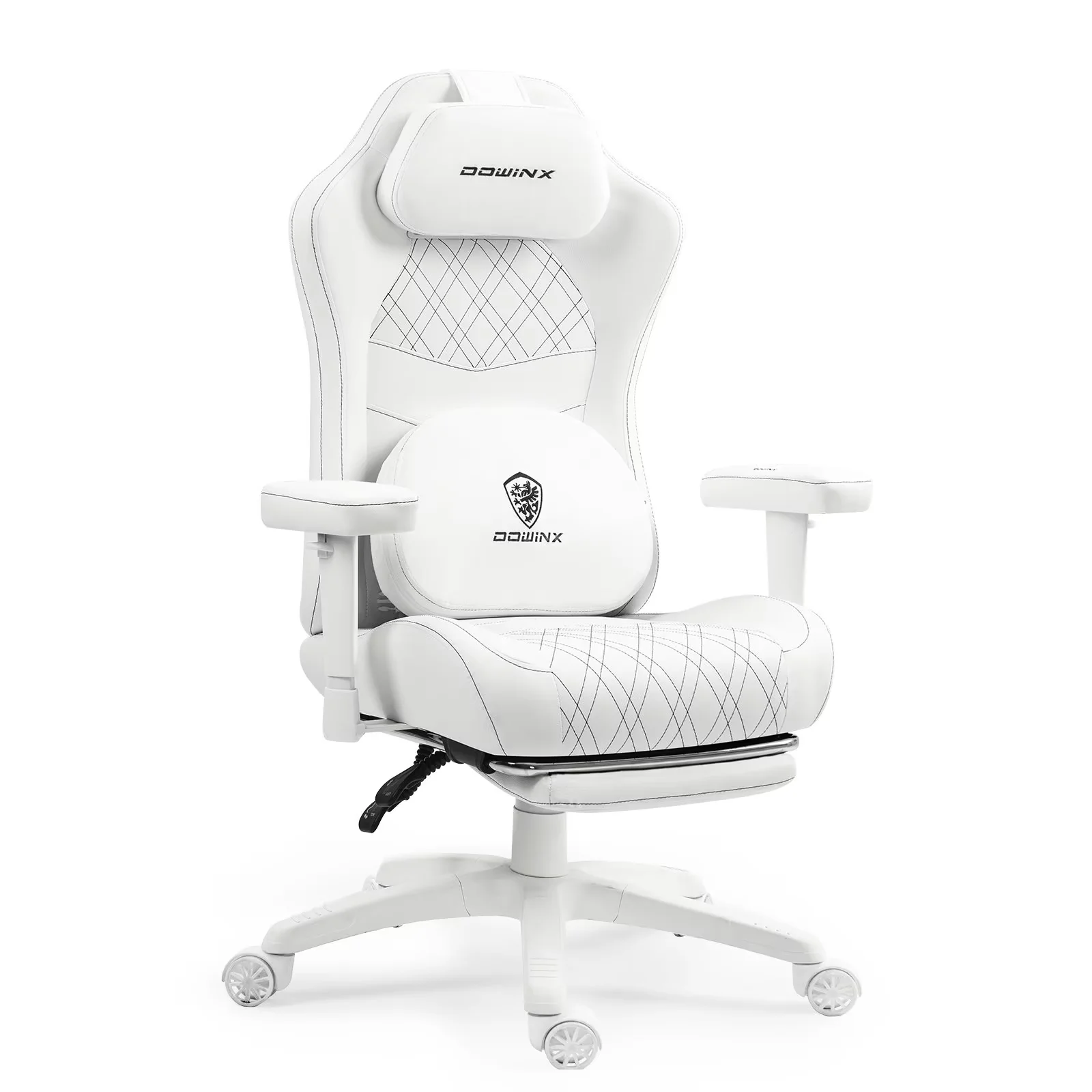Dowinx Heated Massage Gaming Chair - Ergonomic Recliner with Pocket Spring Cushion, Adjustable Armrests & Footrest, Black-White - Image 3