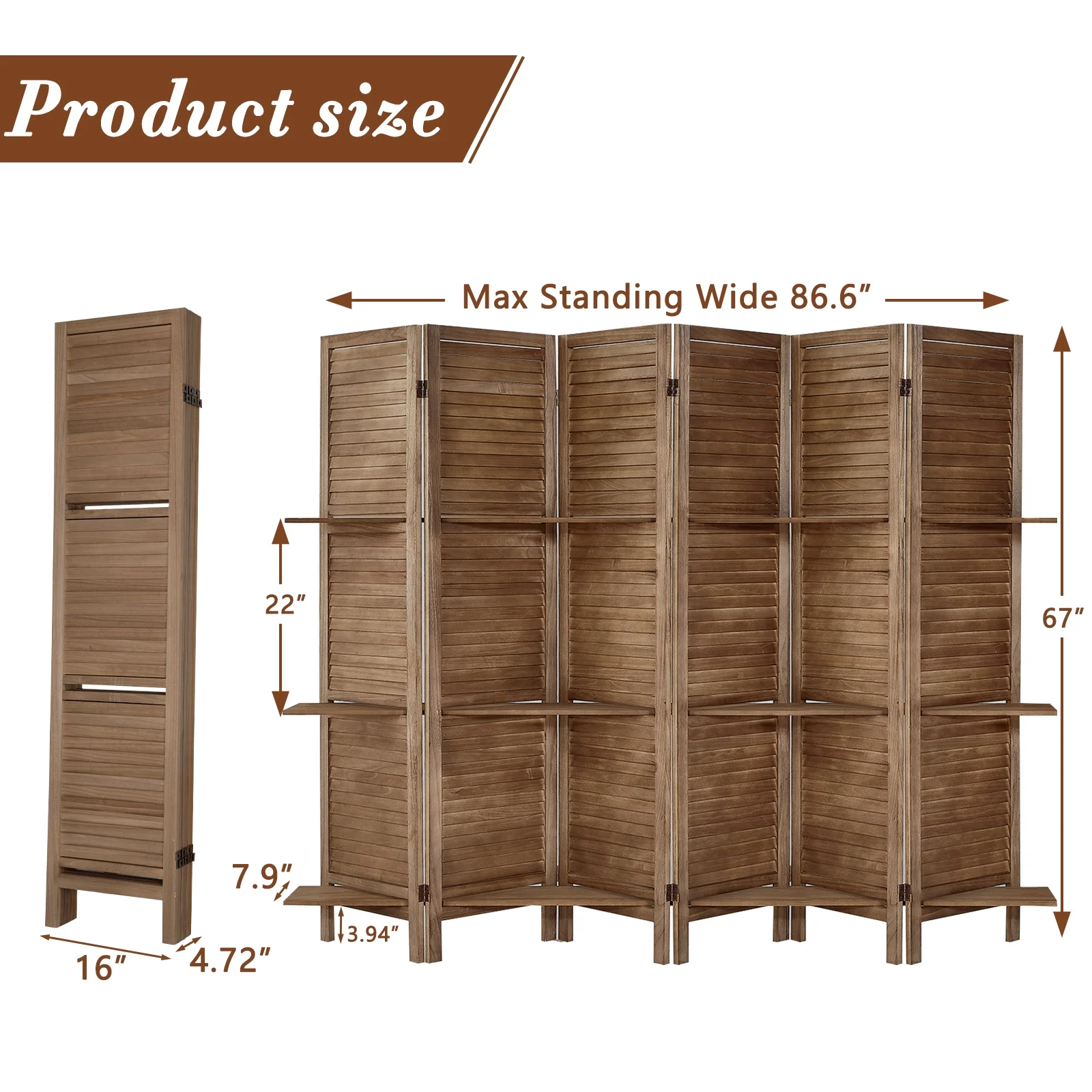 6-Panel Room Divider with Shelves5.6ft Tall Folding Privacy Screen Panels, Room Divider Wall, Divider for Room Separation, Room Divider ShelvesEffectively Block SightNatural - Image 21