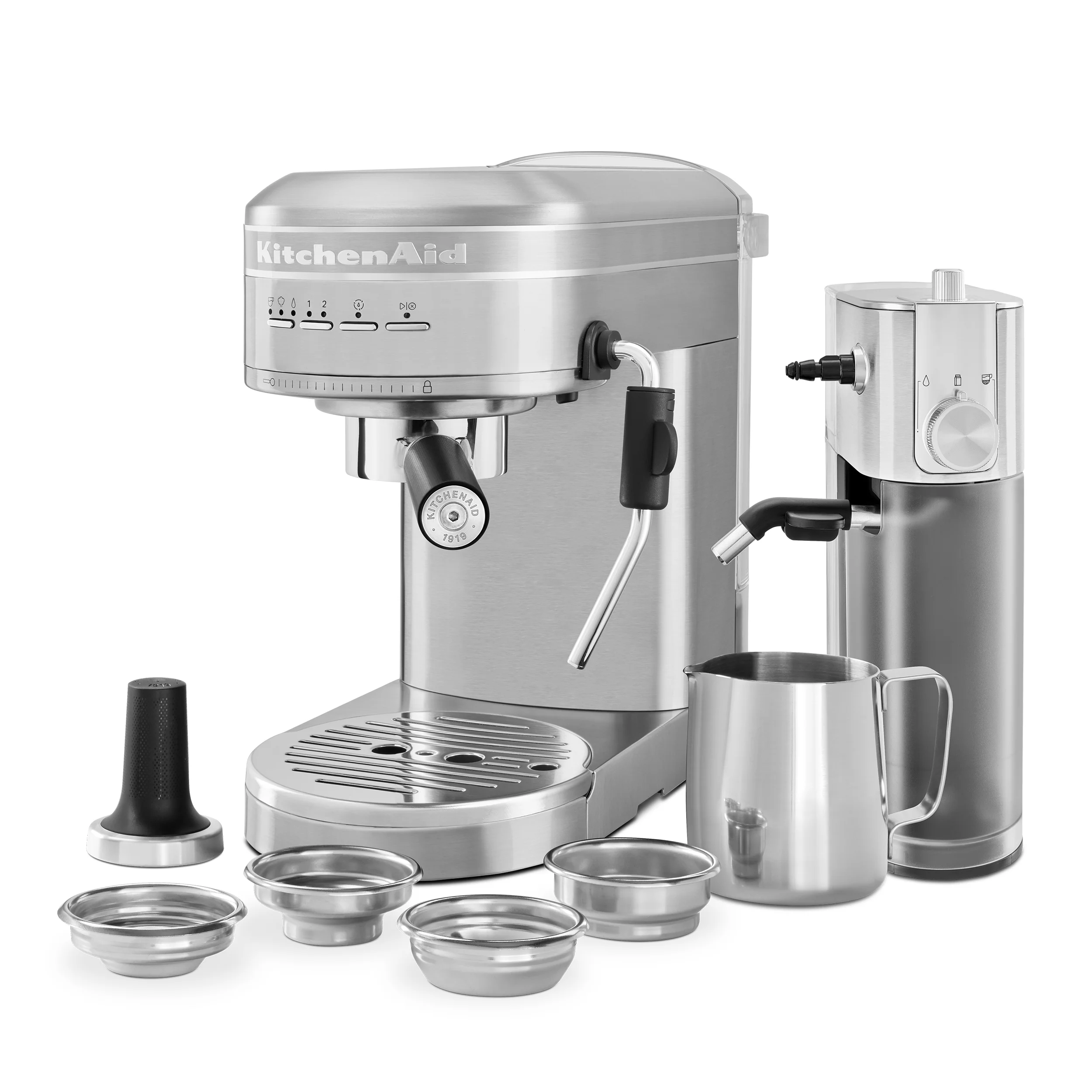 KitchenAid Metal Semi-Automatic Espresso Machine and Automatic Milk Frother Attachment Bundle