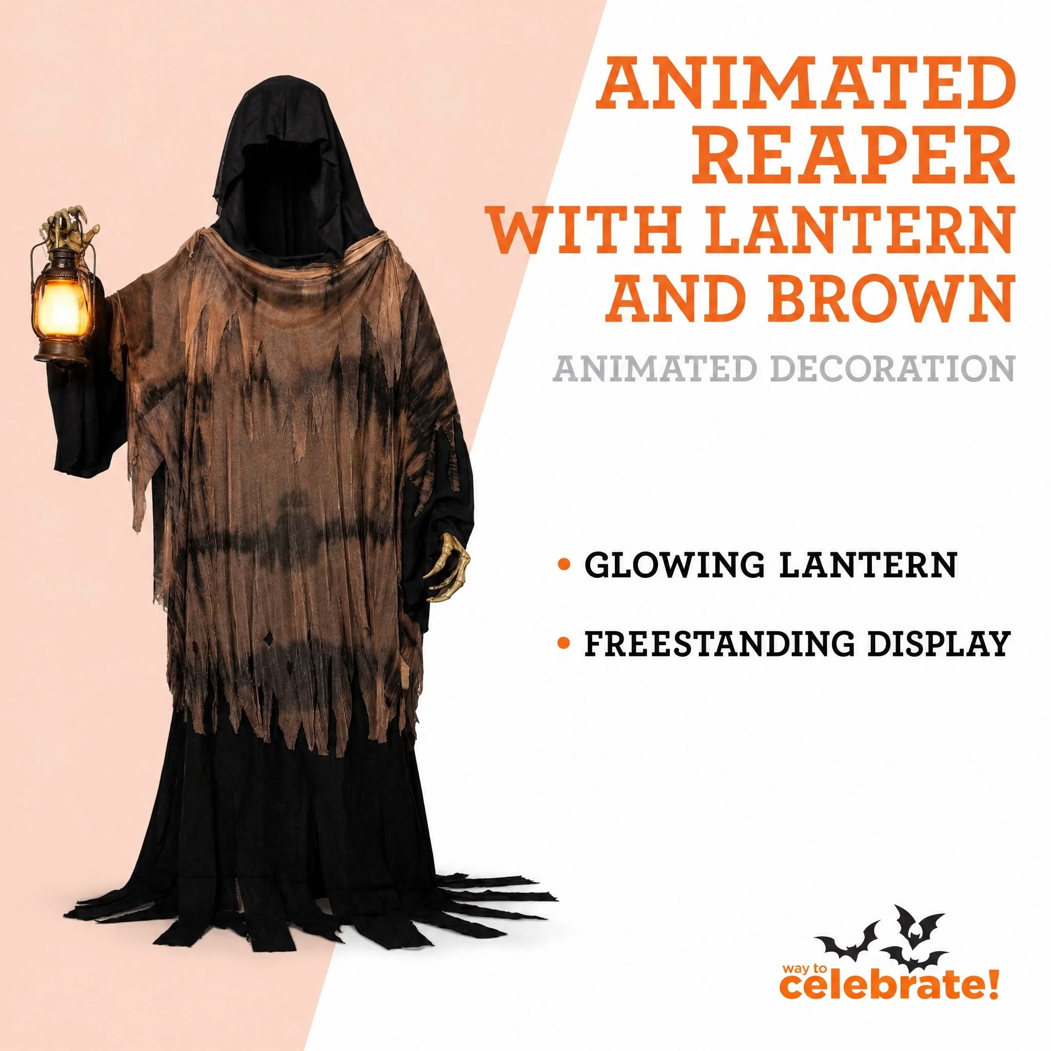 Animated Reaper with Lantern Decoration, Black and Brown, 84", Halloween by Way To Celebrate - Image 3 Animated Reaper with Lantern Decoration, Black and Brown, 84", Halloween by Way To Celebrate - Image 3