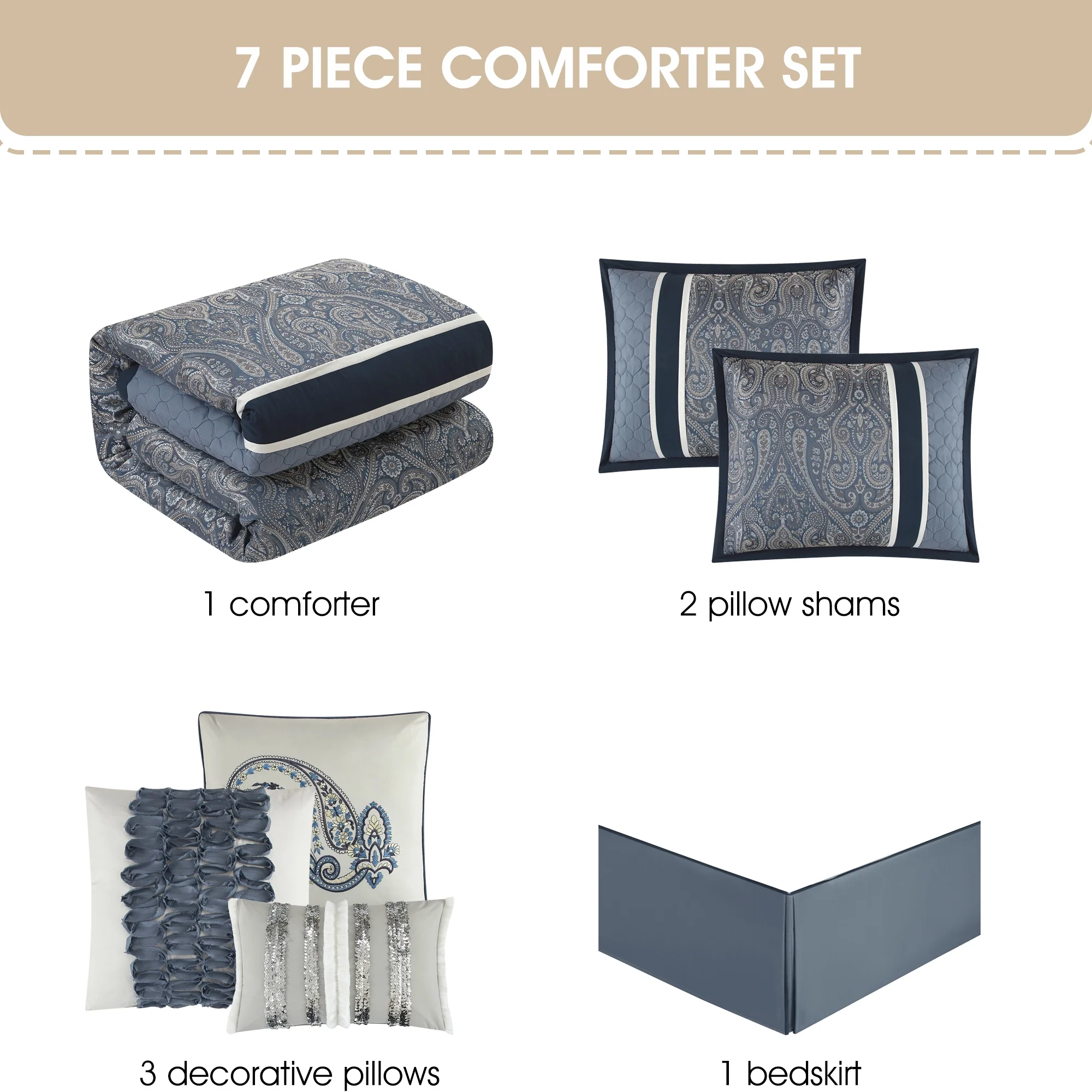 Lanco Smoke Grey Comforter Set California King Size, 9 Piece Jacquard Floral Bedding Set, All Season, Ultra-Soft, Matching Pillows & Shams, Bed Skirt - Image 53