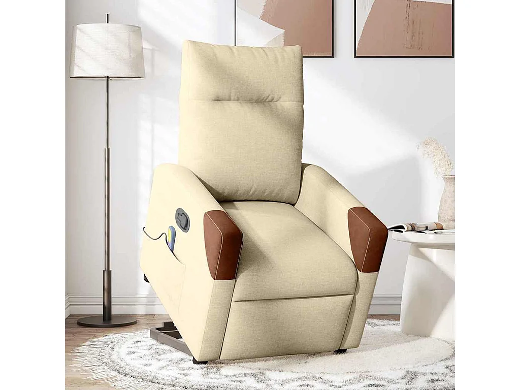 Fauteuil inclinable-Chaise de relax-Fauteuil de Massage Crème Tissu SHL5441