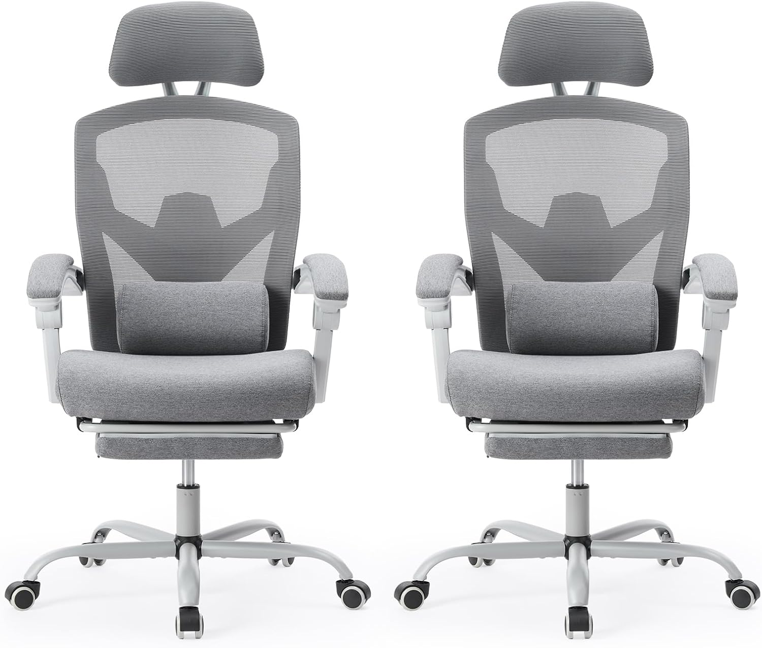 Sweetcrispy Office Computer Desk Chair with Footrest,Ergonomic High-Back Mesh Rolling Work Swivel Chairs with Wheels,Comfortable Lumbar Support,Comfy Arms for Home,Bedroom,Study,Student,Light Grey